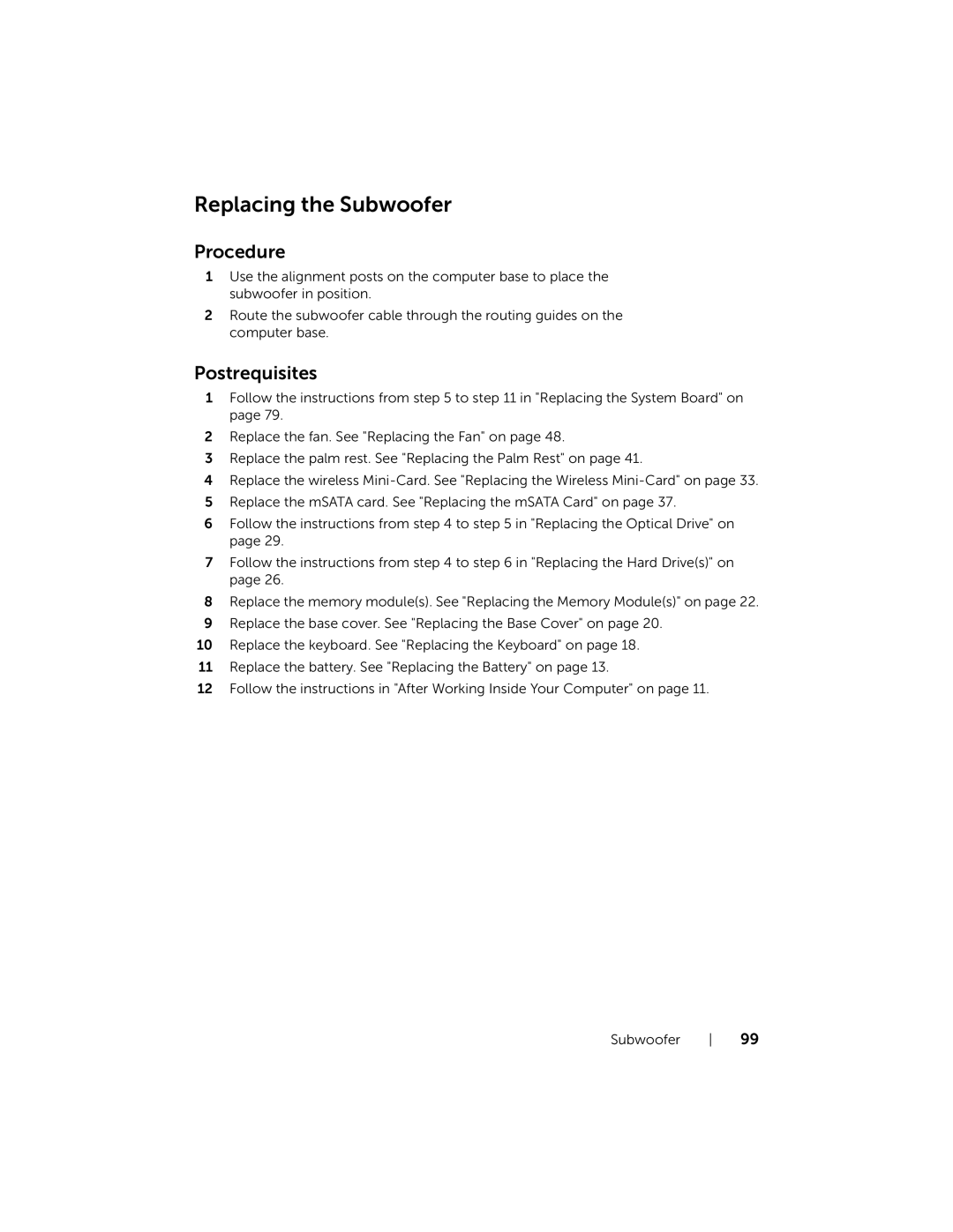 Dell 17R-7720, 17R-5720 owner manual Replacing the Subwoofer 