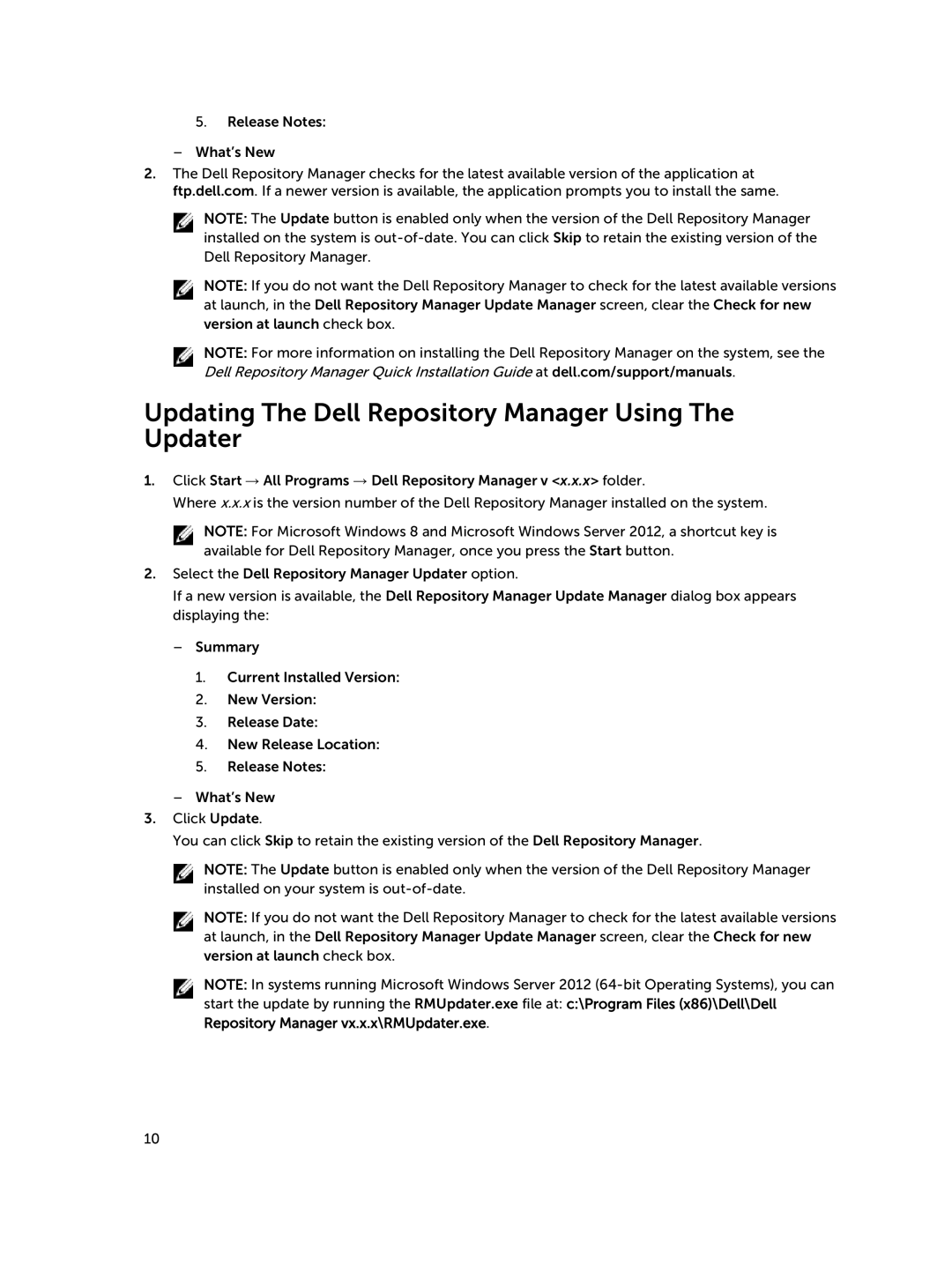 Dell 1.8 manual Updating The Dell Repository Manager Using The Updater 