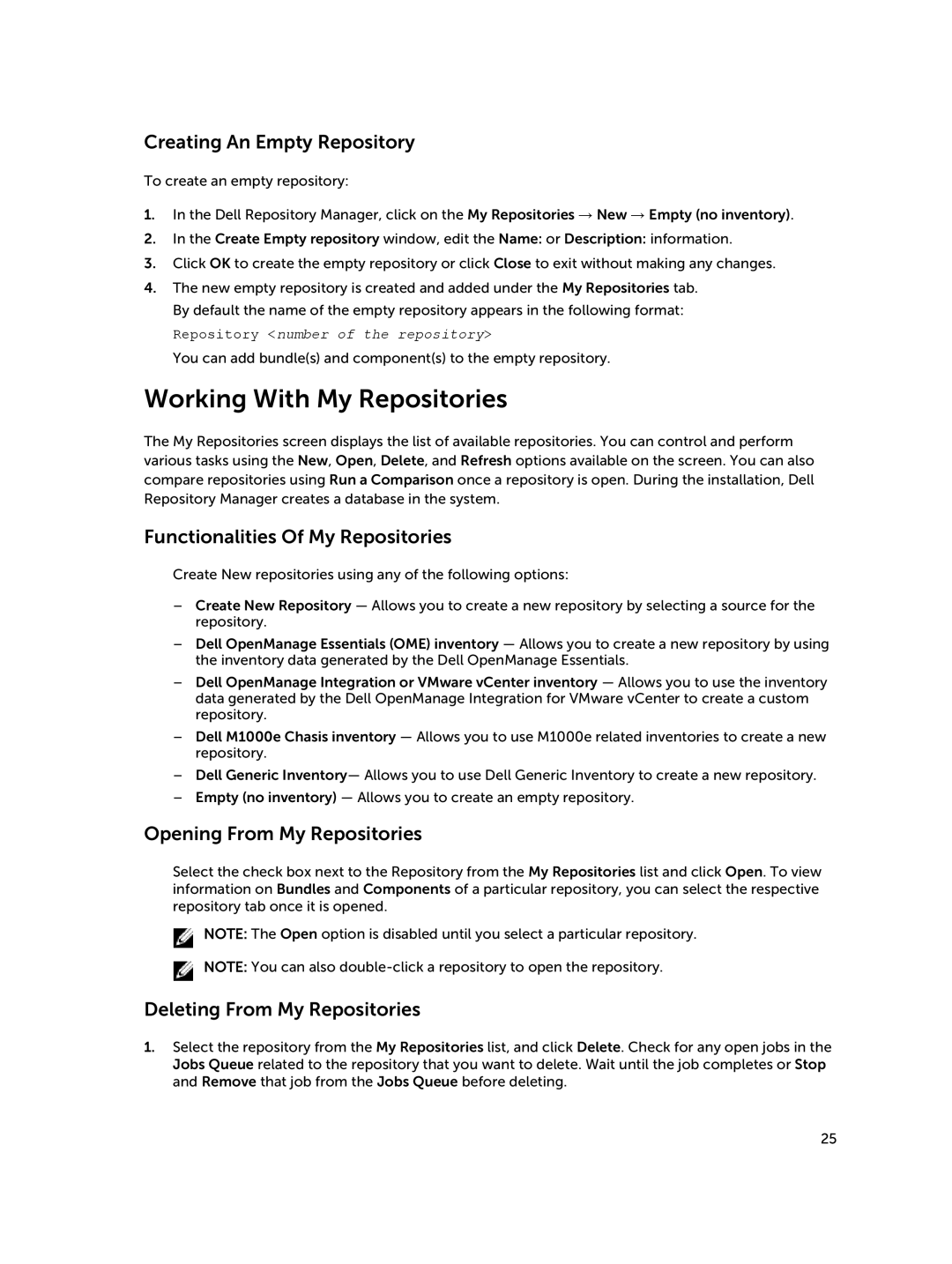 Dell 1.8 manual Working With My Repositories, Creating An Empty Repository, Functionalities Of My Repositories 