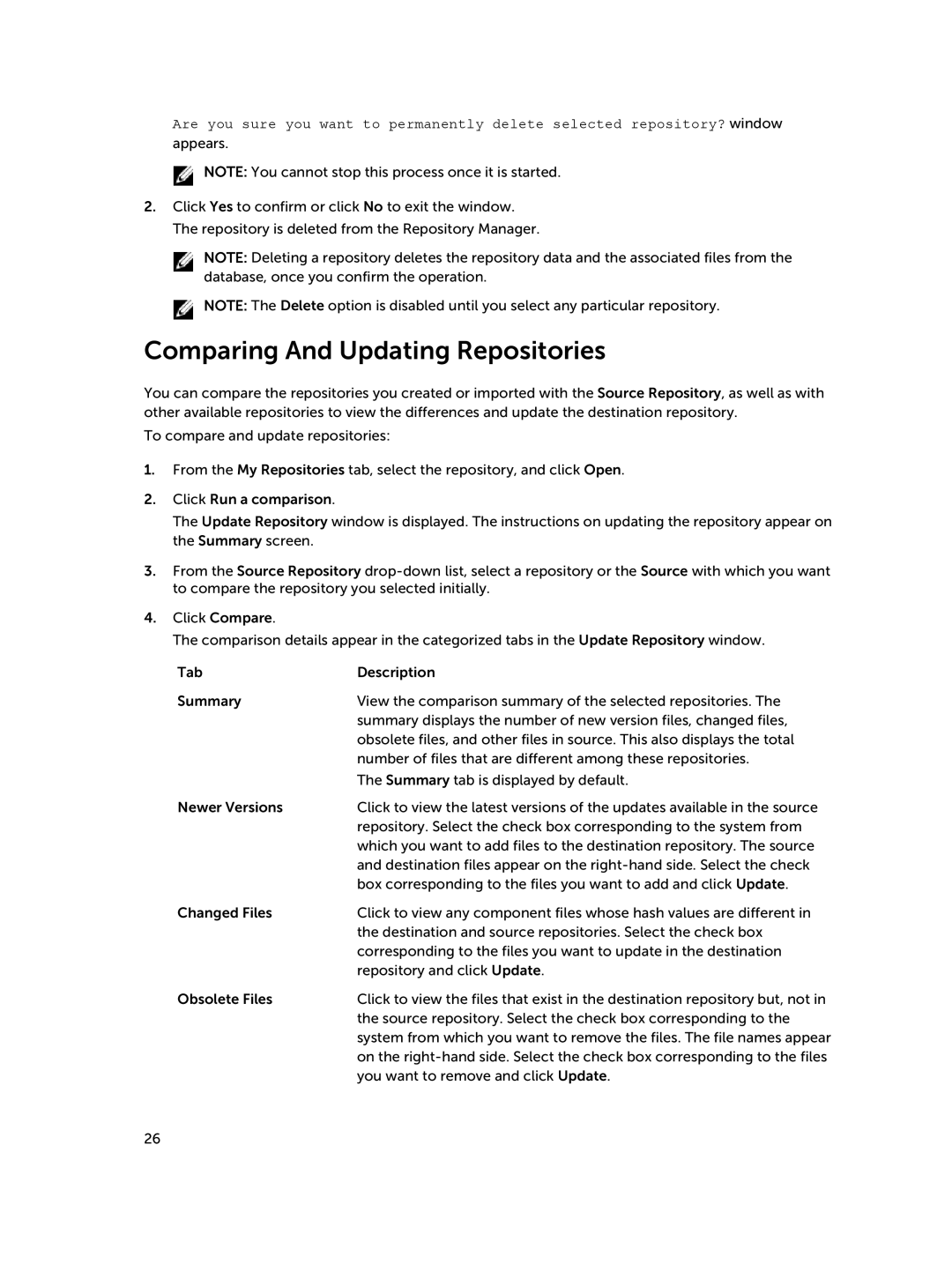 Dell 1.8 manual Comparing And Updating Repositories 