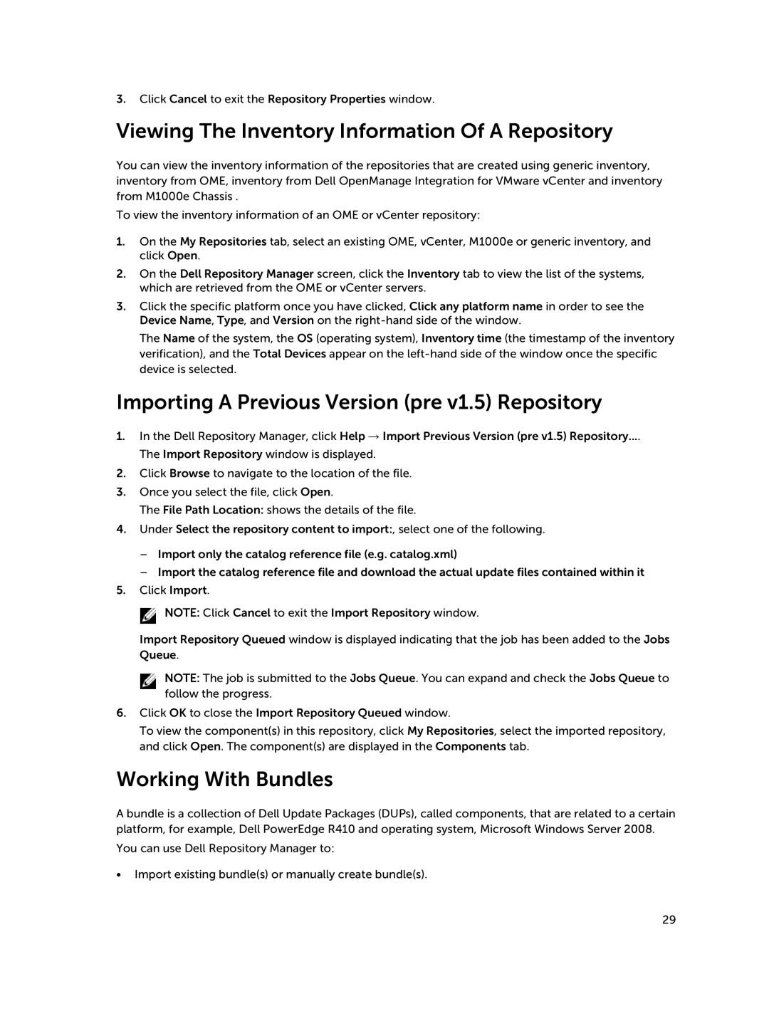 Dell 1.8 manual Viewing The Inventory Information Of a Repository, Importing a Previous Version pre v1.5 Repository 