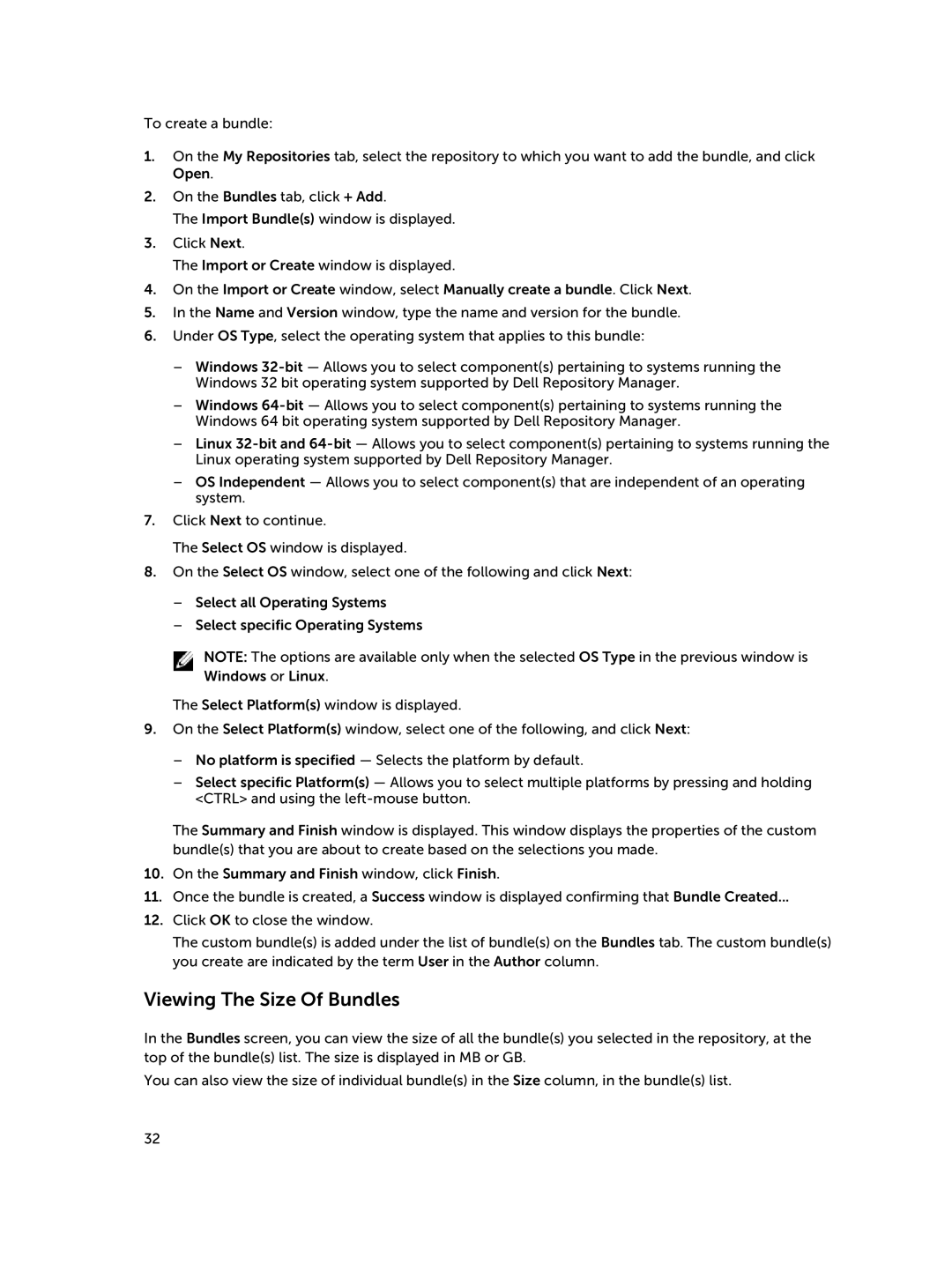 Dell 1.8 manual Viewing The Size Of Bundles 