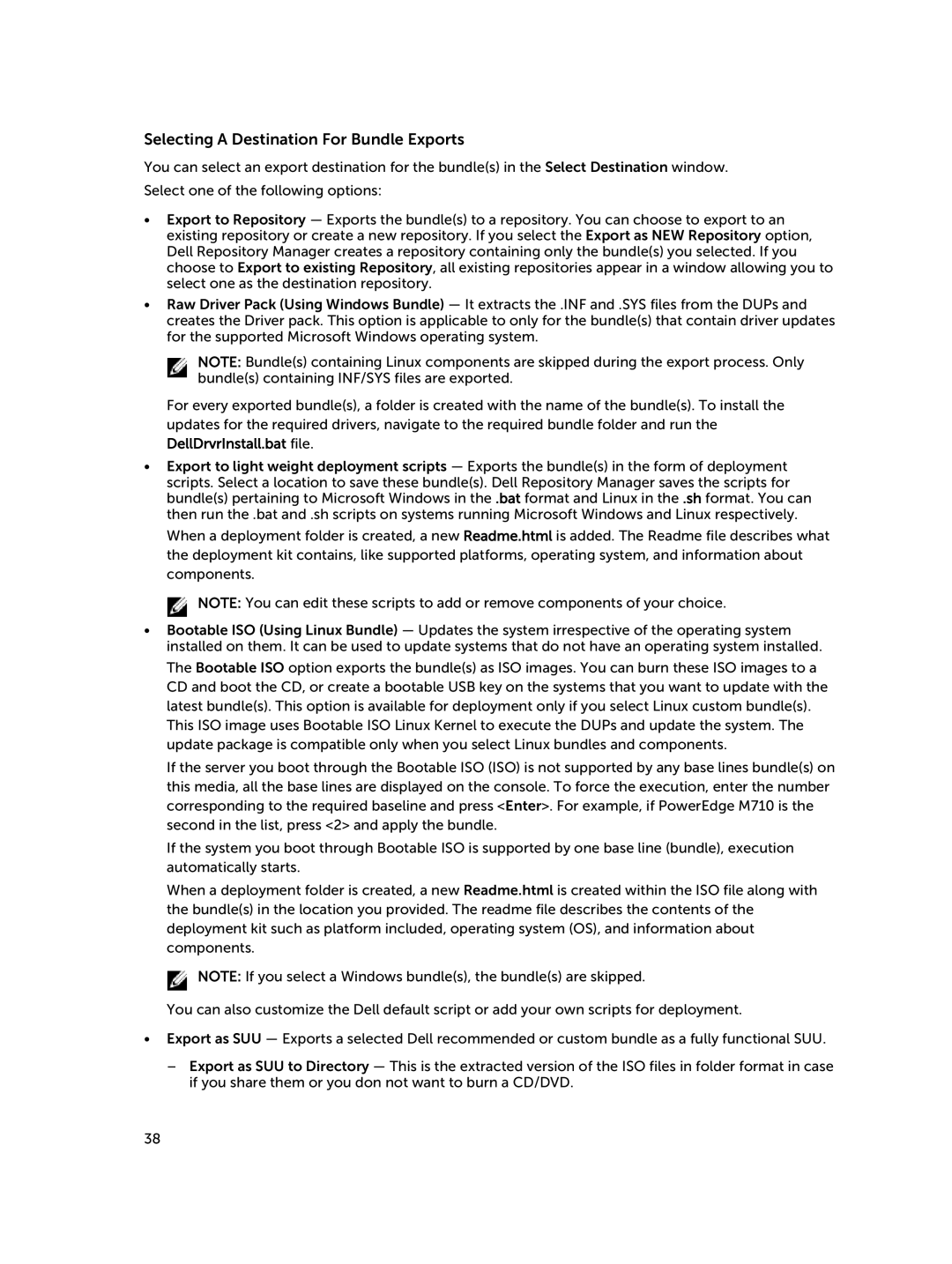 Dell 1.8 manual Selecting a Destination For Bundle Exports, DellDrvrInstall.bat file 