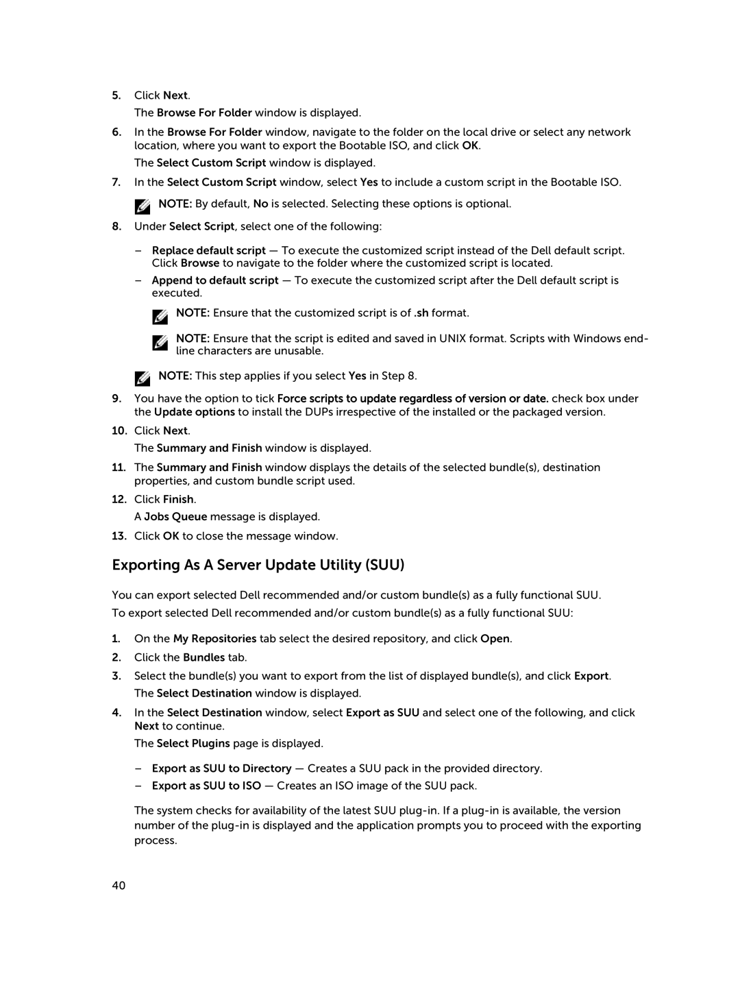 Dell 1.8 manual Exporting As a Server Update Utility SUU 