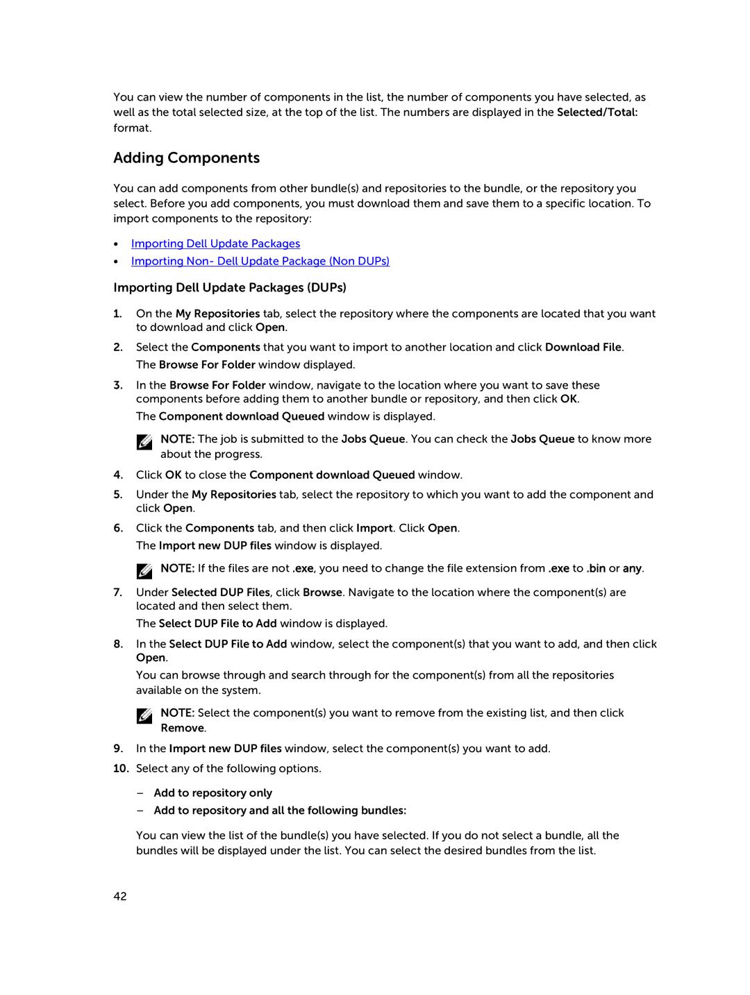 Dell 1.8 manual Adding Components, Importing Dell Update Packages DUPs 