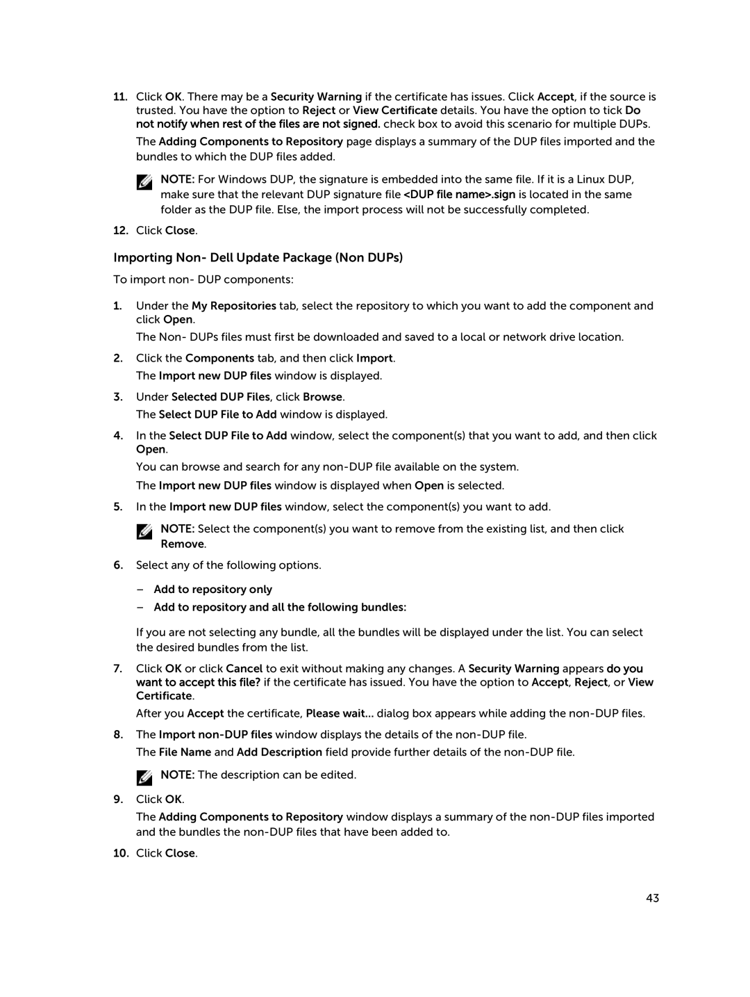 Dell 1.8 manual Importing Non- Dell Update Package Non DUPs 