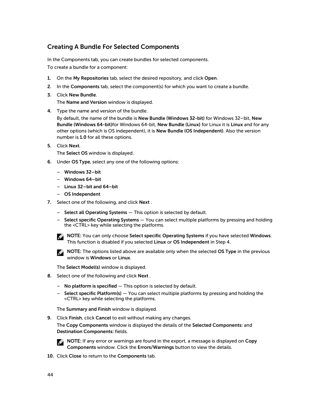 Dell 1.8 manual Creating a Bundle For Selected Components 