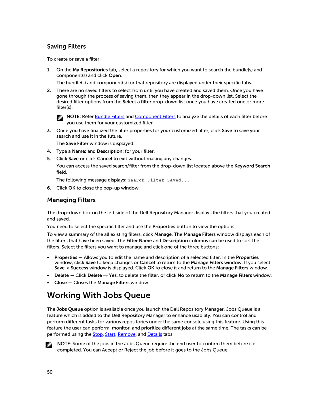Dell 1.8 manual Working With Jobs Queue, Saving Filters, Managing Filters 