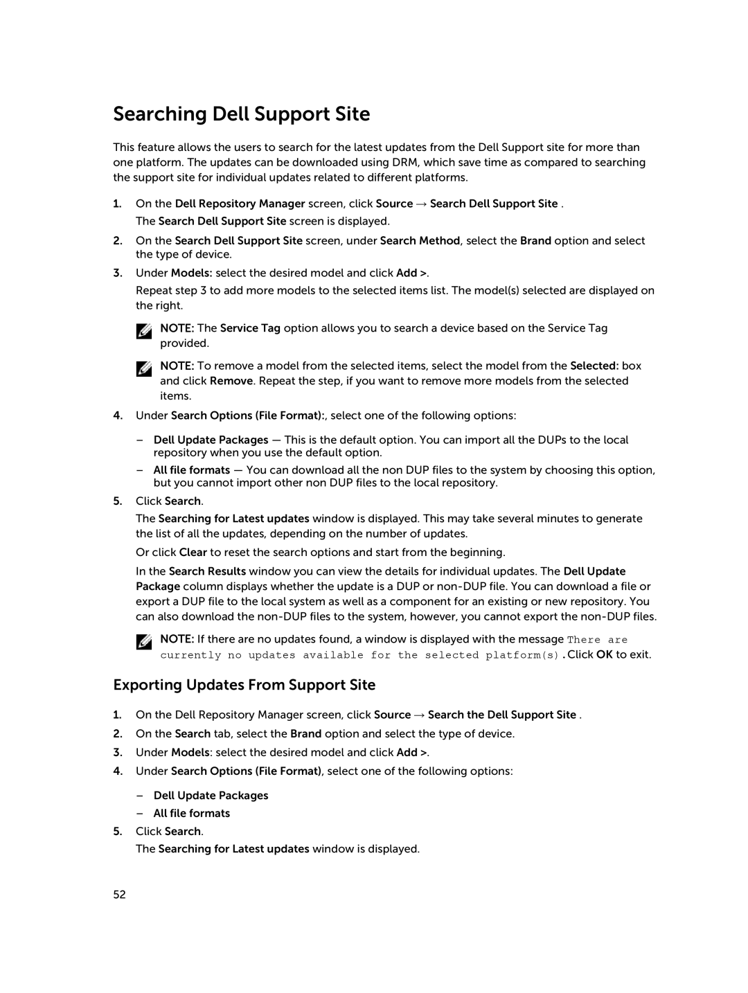 Dell 1.8 manual Searching Dell Support Site, Exporting Updates From Support Site 