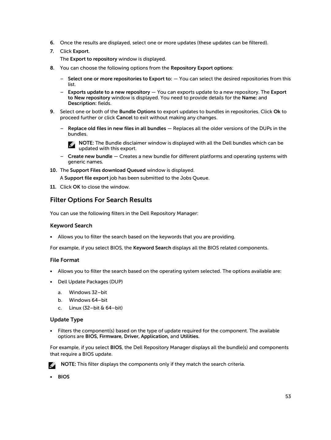 Dell 1.8 manual Filter Options For Search Results, Keyword Search, File Format, Update Type 