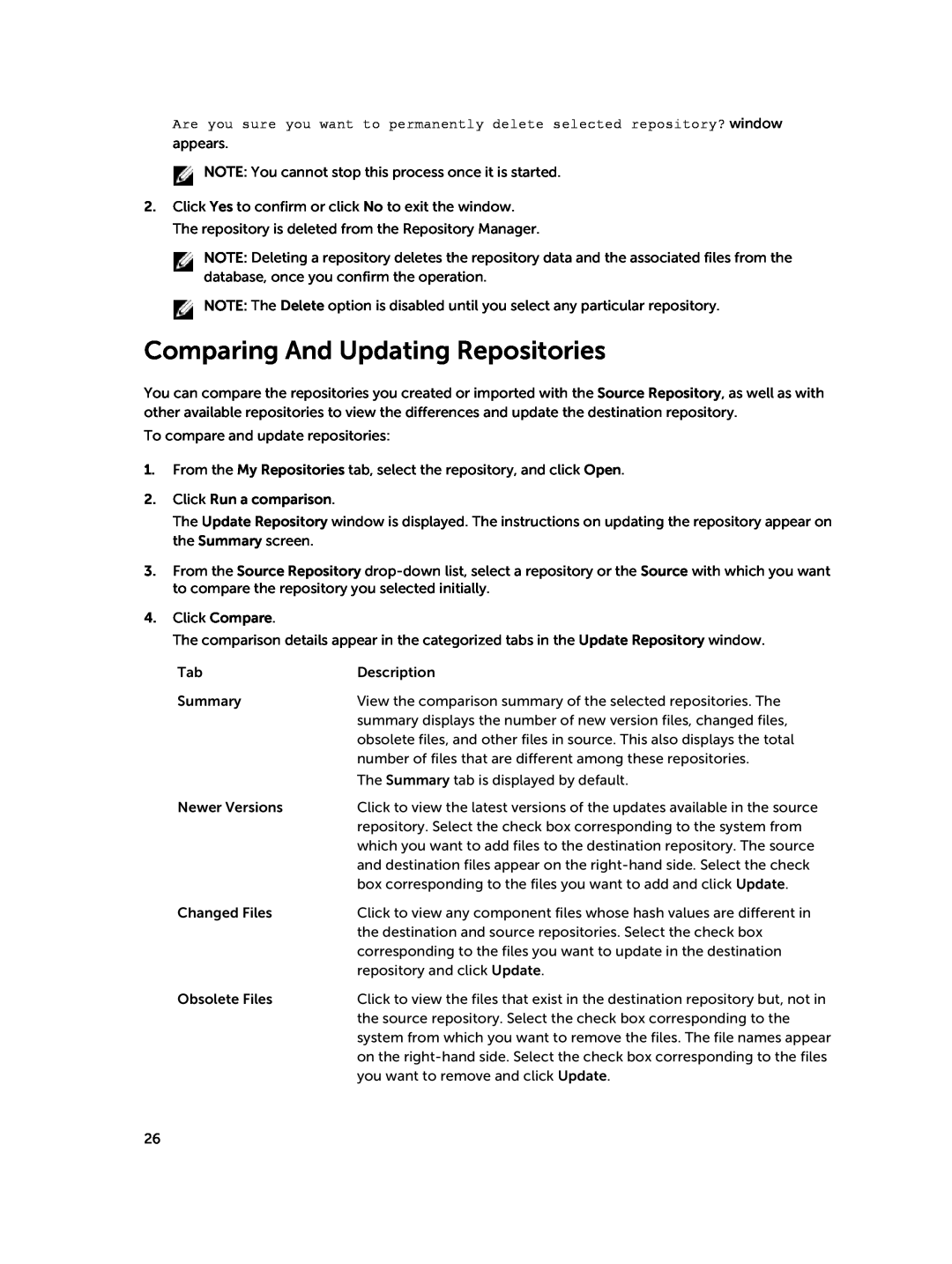 Dell 1.8 manual Comparing And Updating Repositories 