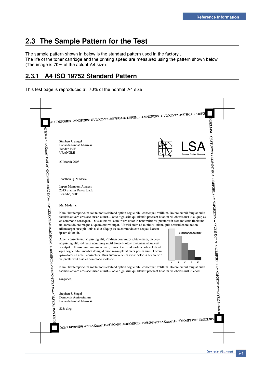 Dell 1815DN service manual Sample Pattern for the Test, 1 A4 ISO 19752 Standard Pattern 