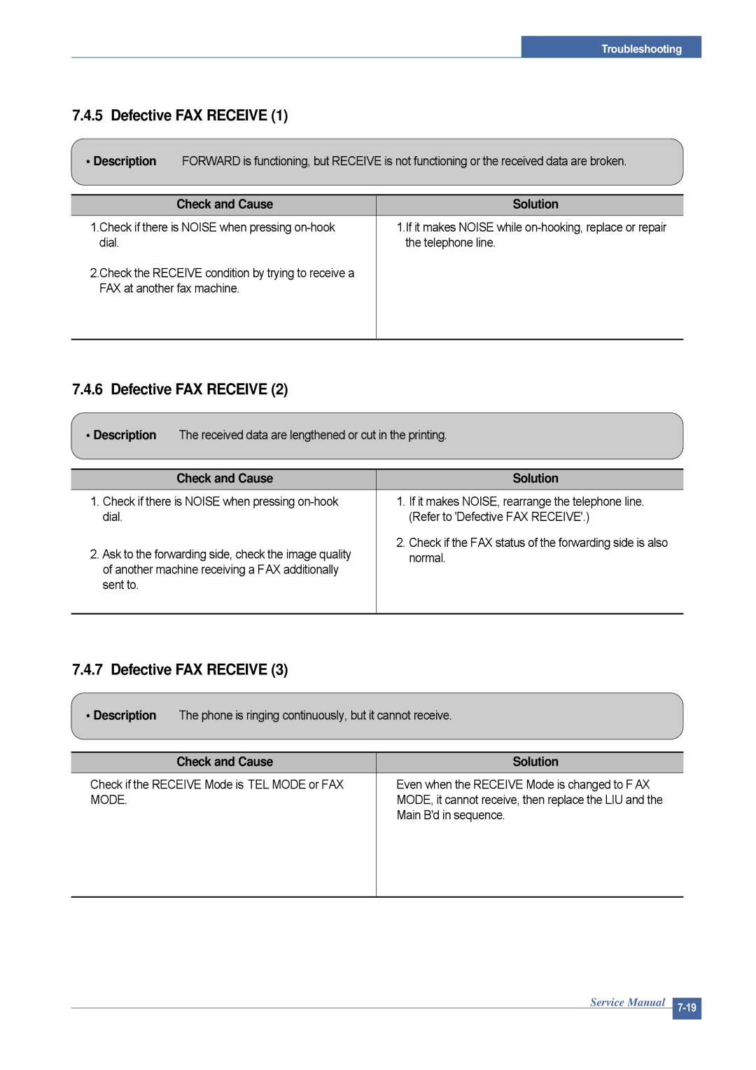 Dell 1815DN service manual Defective FAX Receive, Dial Telephone line, FAX at another fax machine 