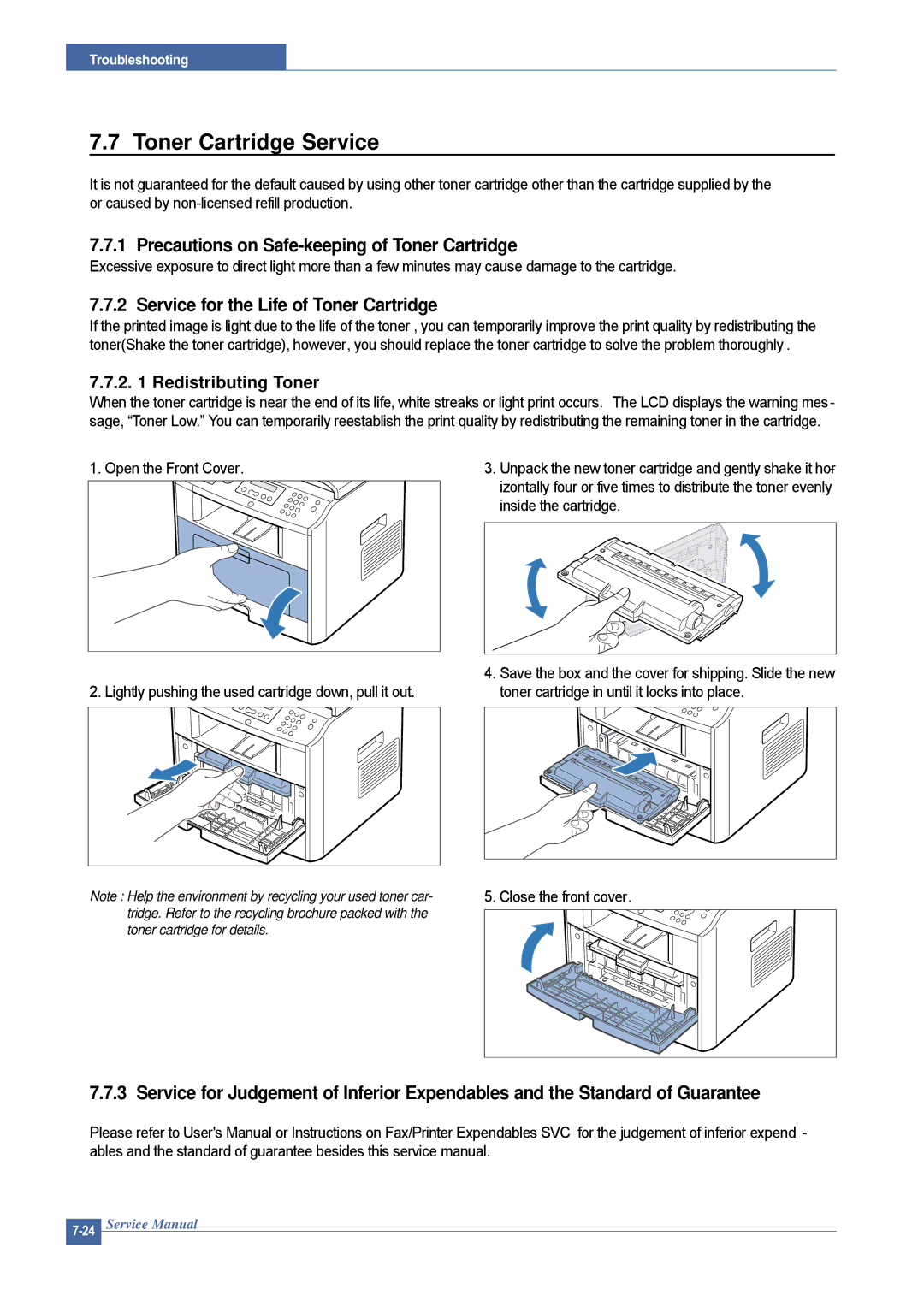 Dell 1815DN service manual Toner Cartridge Service, Precautions on Safe-keeping of Toner Cartridge, Open the Front Cover 