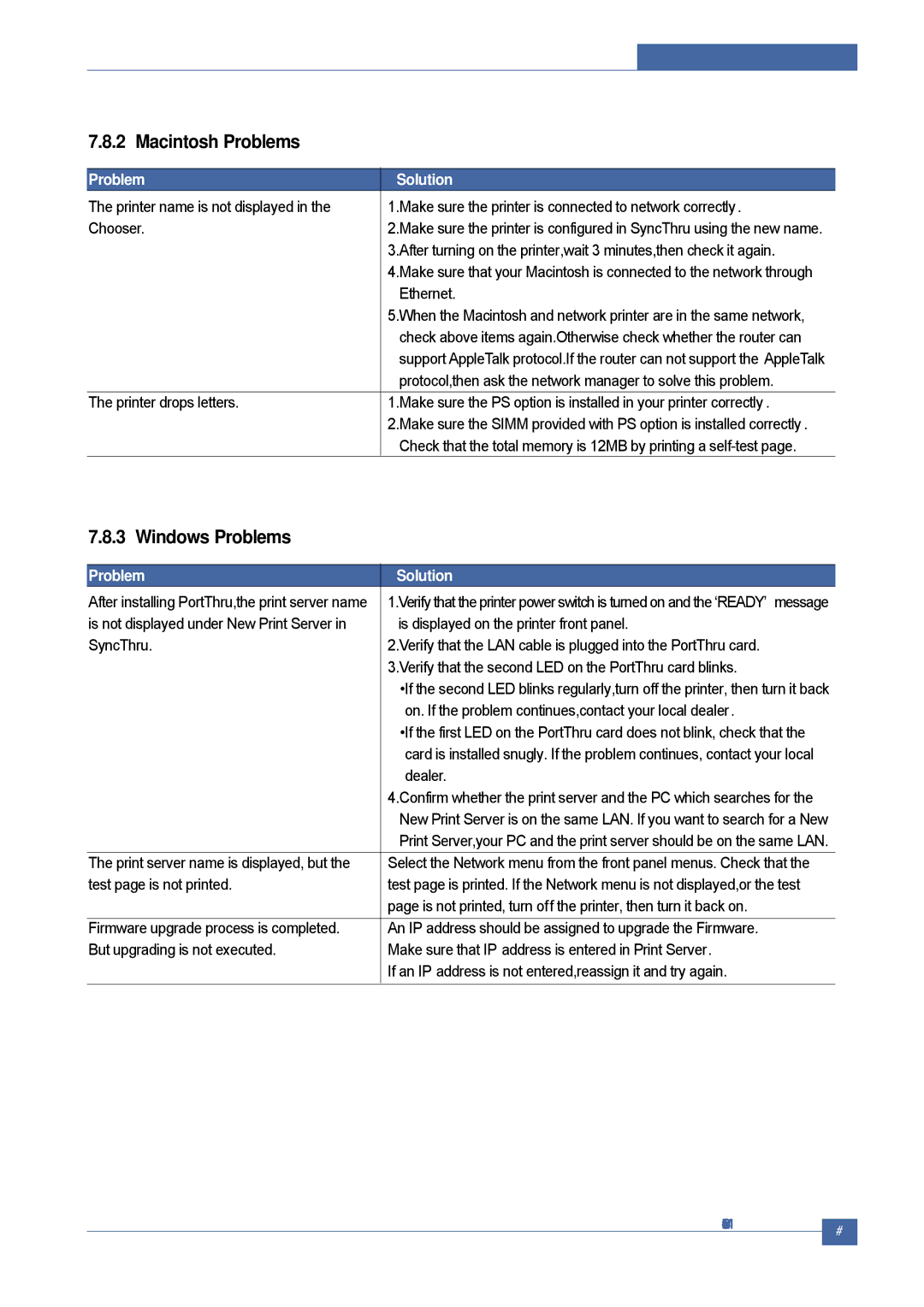 Dell 1815DN service manual Macintosh Problems, Windows Problems 