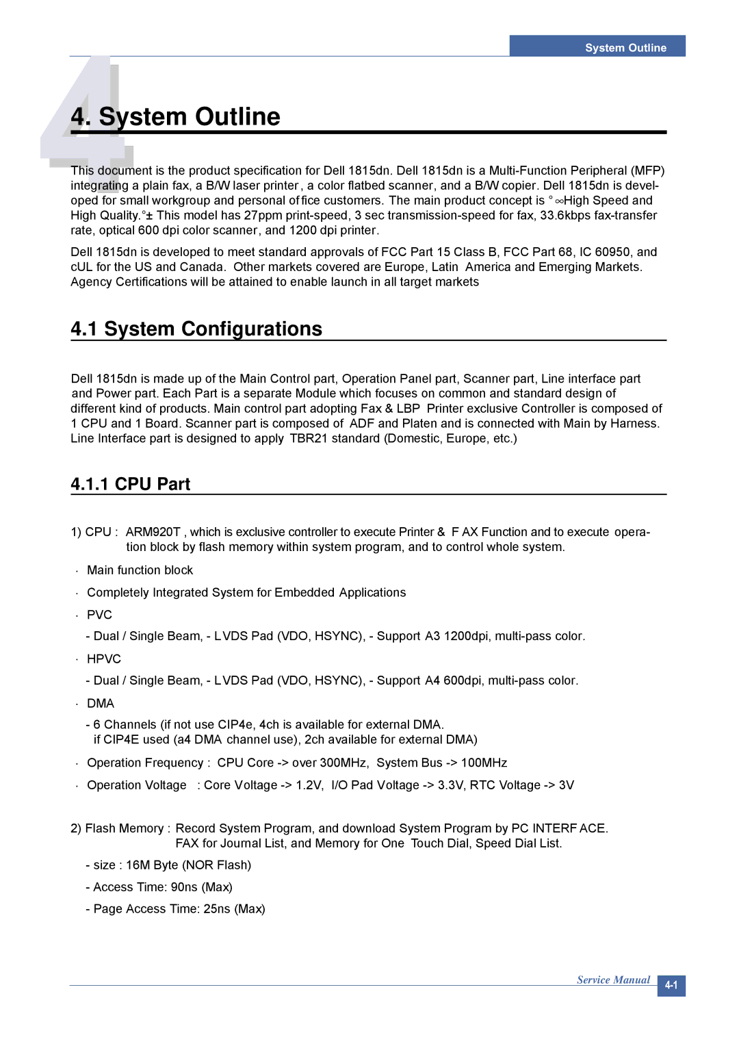 Dell 1815DN service manual System Configurations, CPU Part 