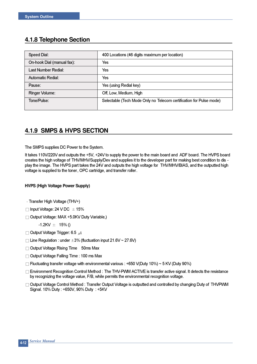 Dell 1815DN service manual Telephone Section, Hvps High Voltage Power Supply 