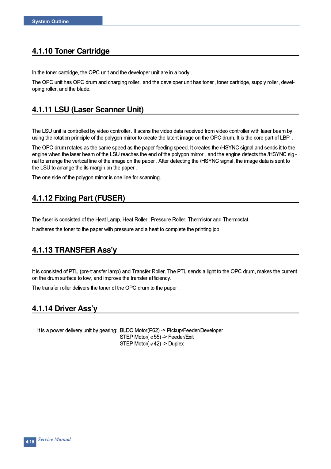 Dell 1815DN service manual Toner Cartridge, LSU Laser Scanner Unit, Fixing Part Fuser, Transfer Ass’y, Driver Ass’y 