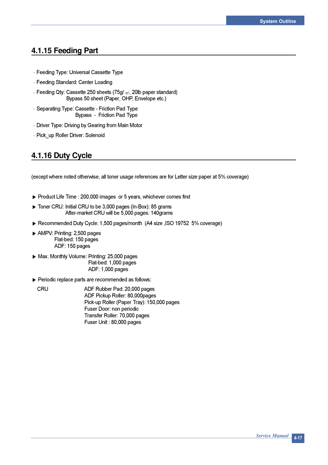 Dell 1815DN service manual Feeding Part, Duty Cycle 