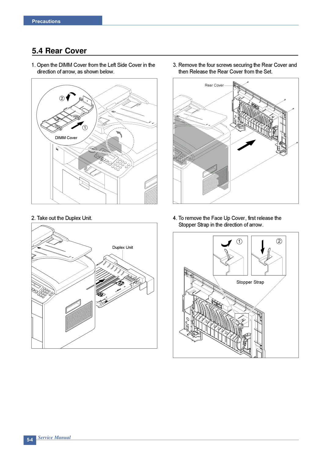 Dell 1815DN service manual Rear Cover, Take out the Duplex Unit 