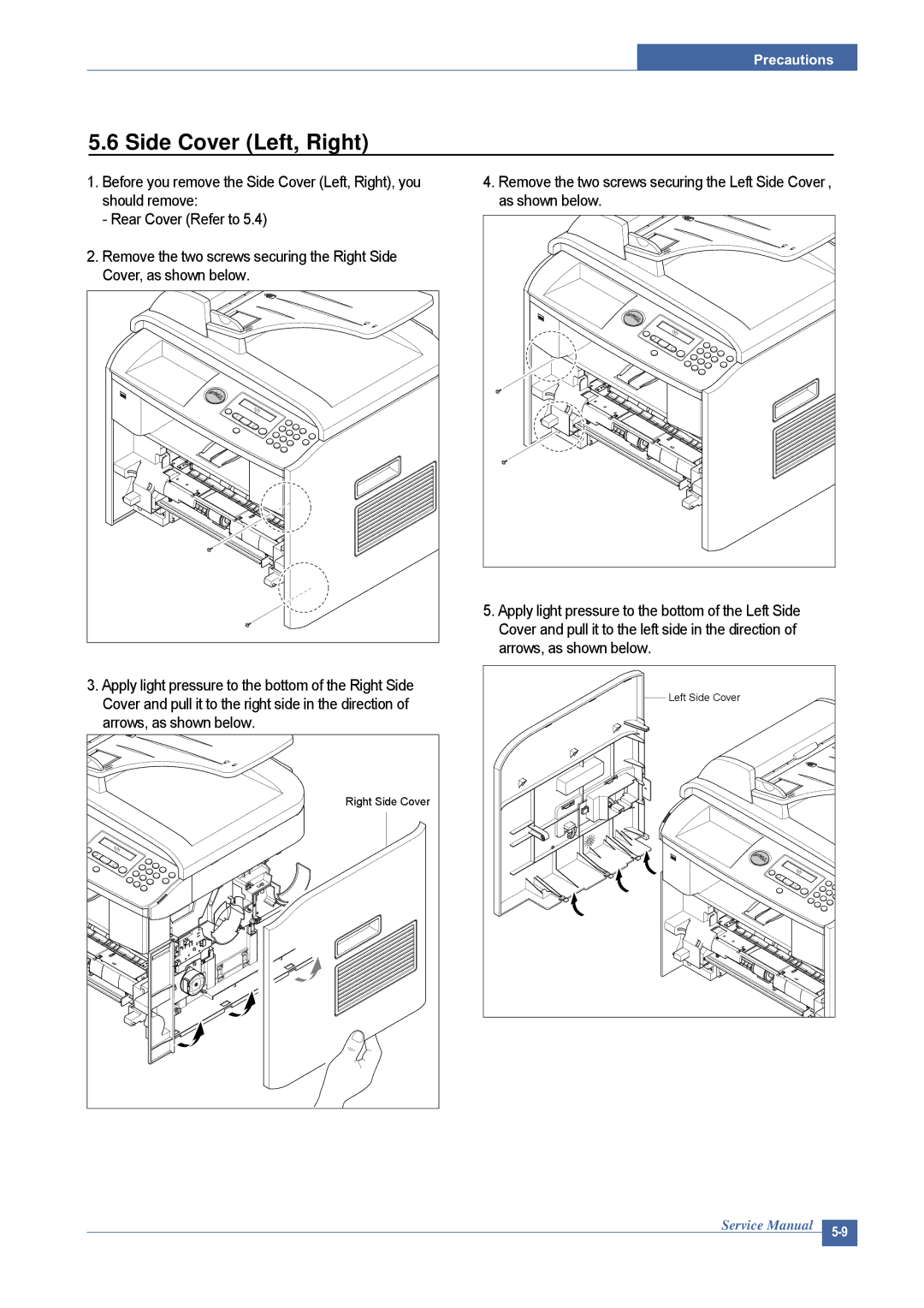 Dell 1815DN service manual Side Cover Left, Right 