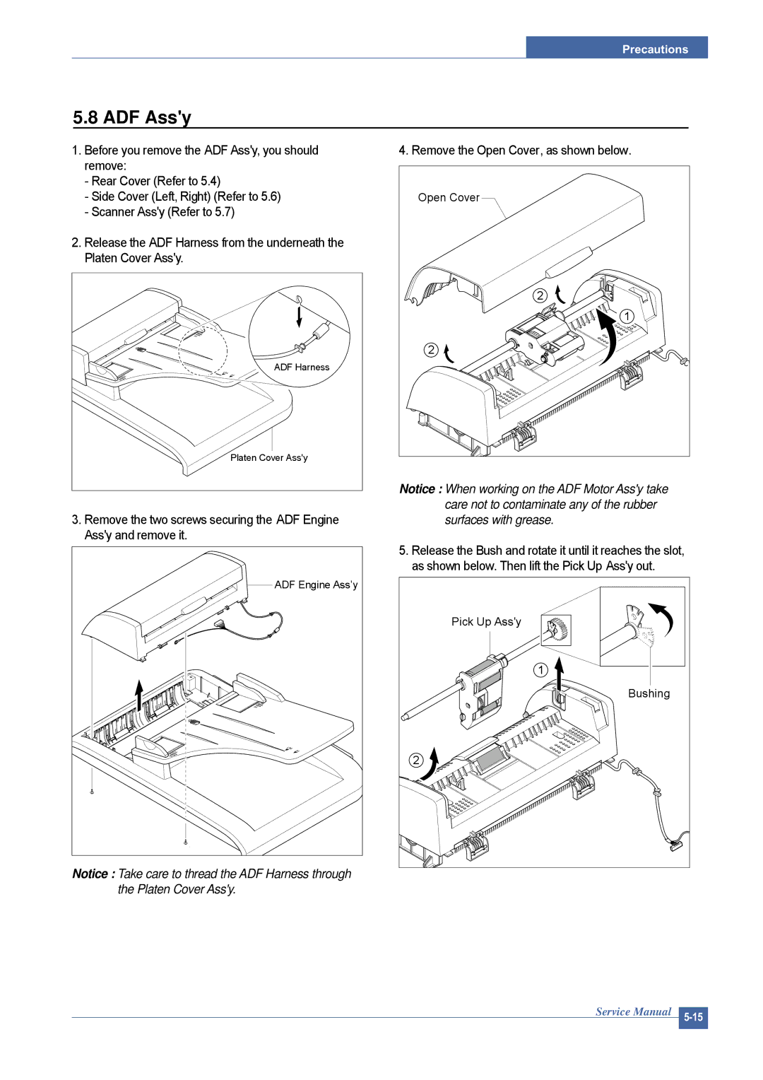 Dell 1815DN service manual ADF Assy, Remove the Open Cover, as shown below 