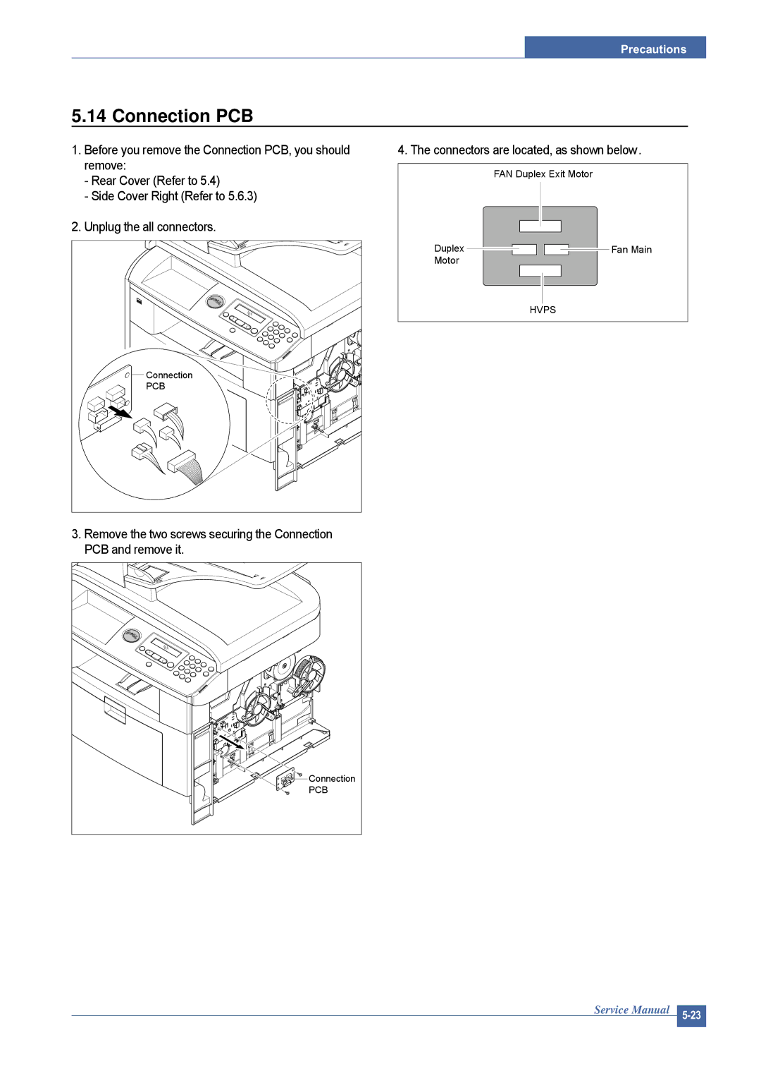 Dell 1815DN service manual Connection PCB, Connectors are located, as shown below 