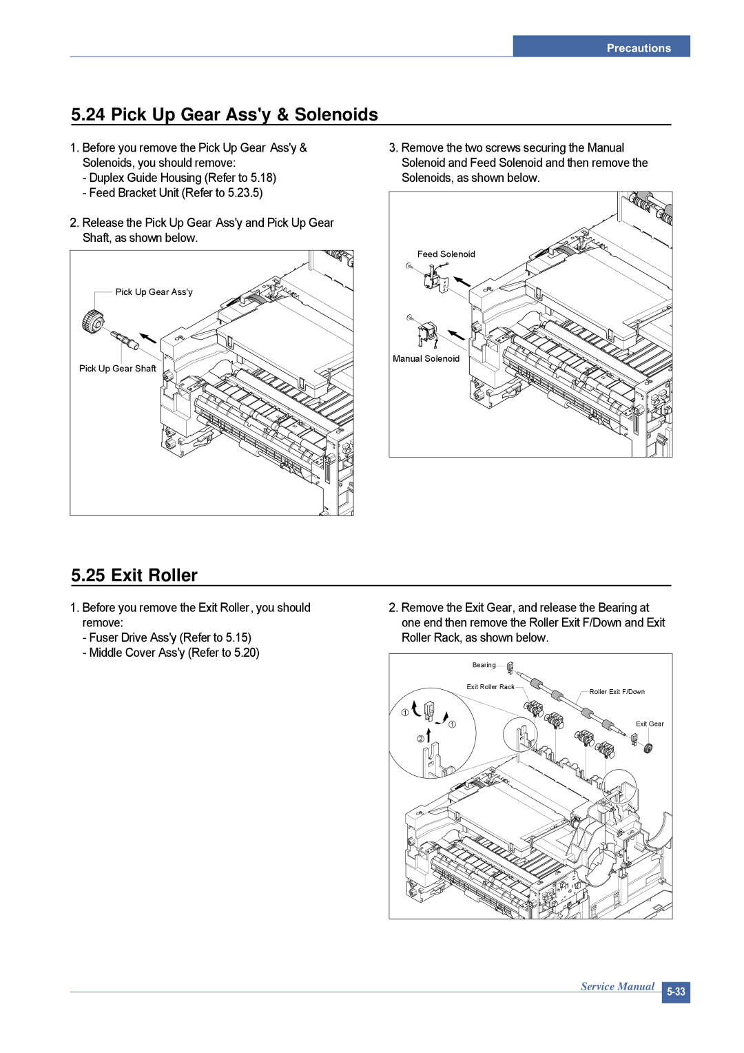 Dell 1815DN service manual Pick Up Gear Assy & Solenoids, Exit Roller 