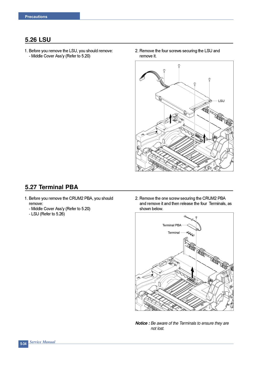 Dell 1815DN service manual 26 LSU, Terminal PBA 