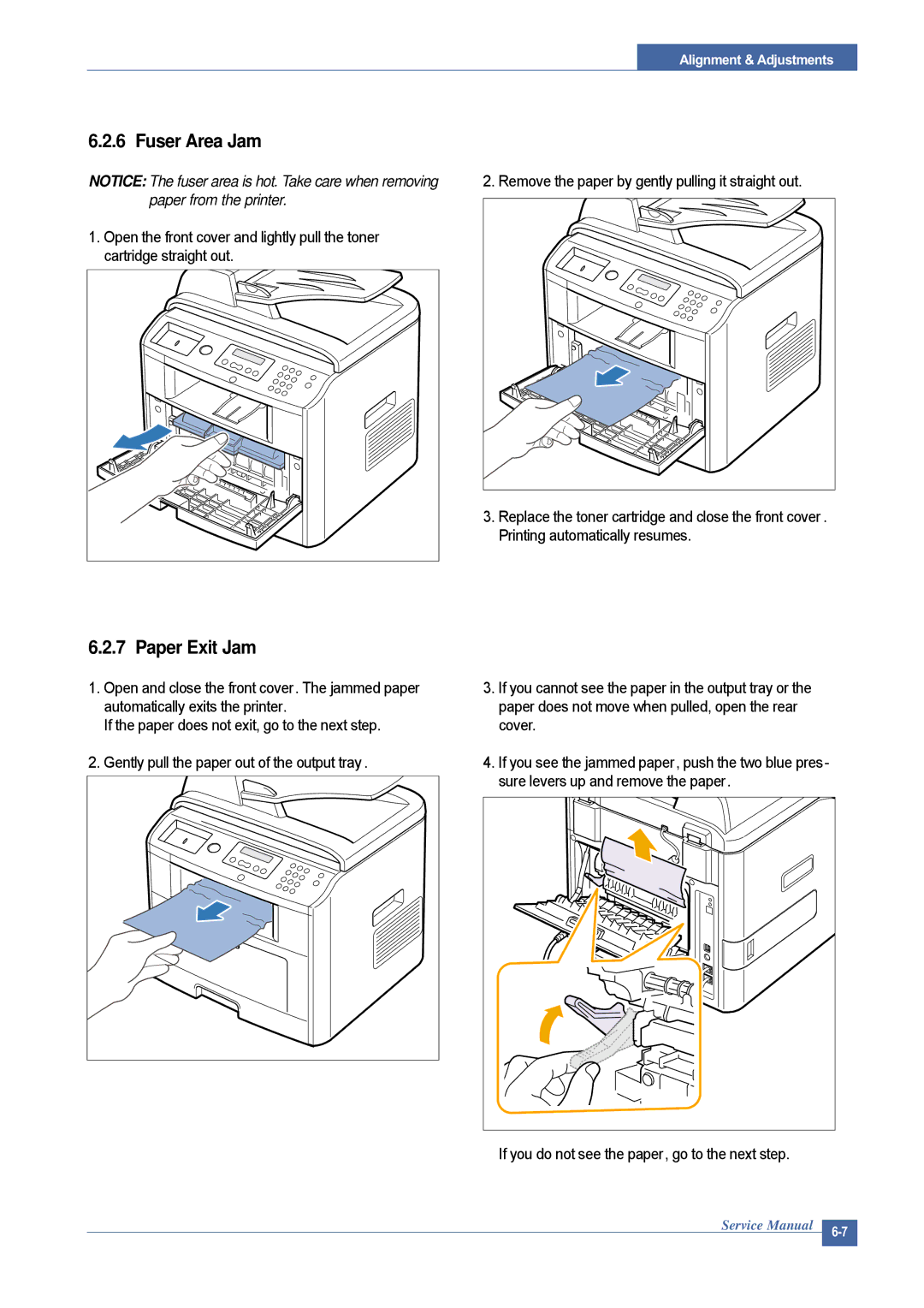 Dell 1815DN service manual Fuser Area Jam, Paper Exit Jam 