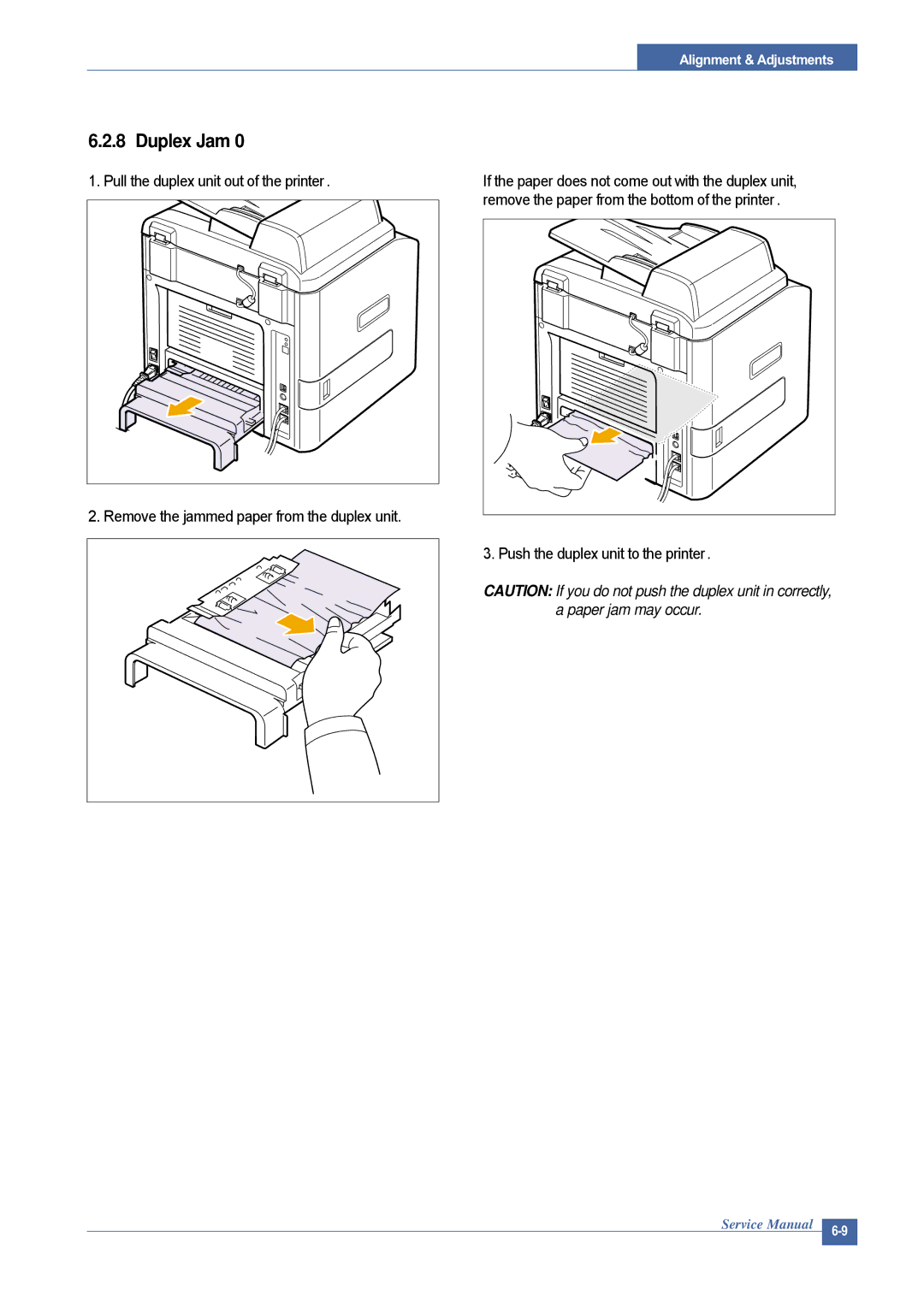 Dell 1815DN service manual Duplex Jam, Push the duplex unit to the printer 