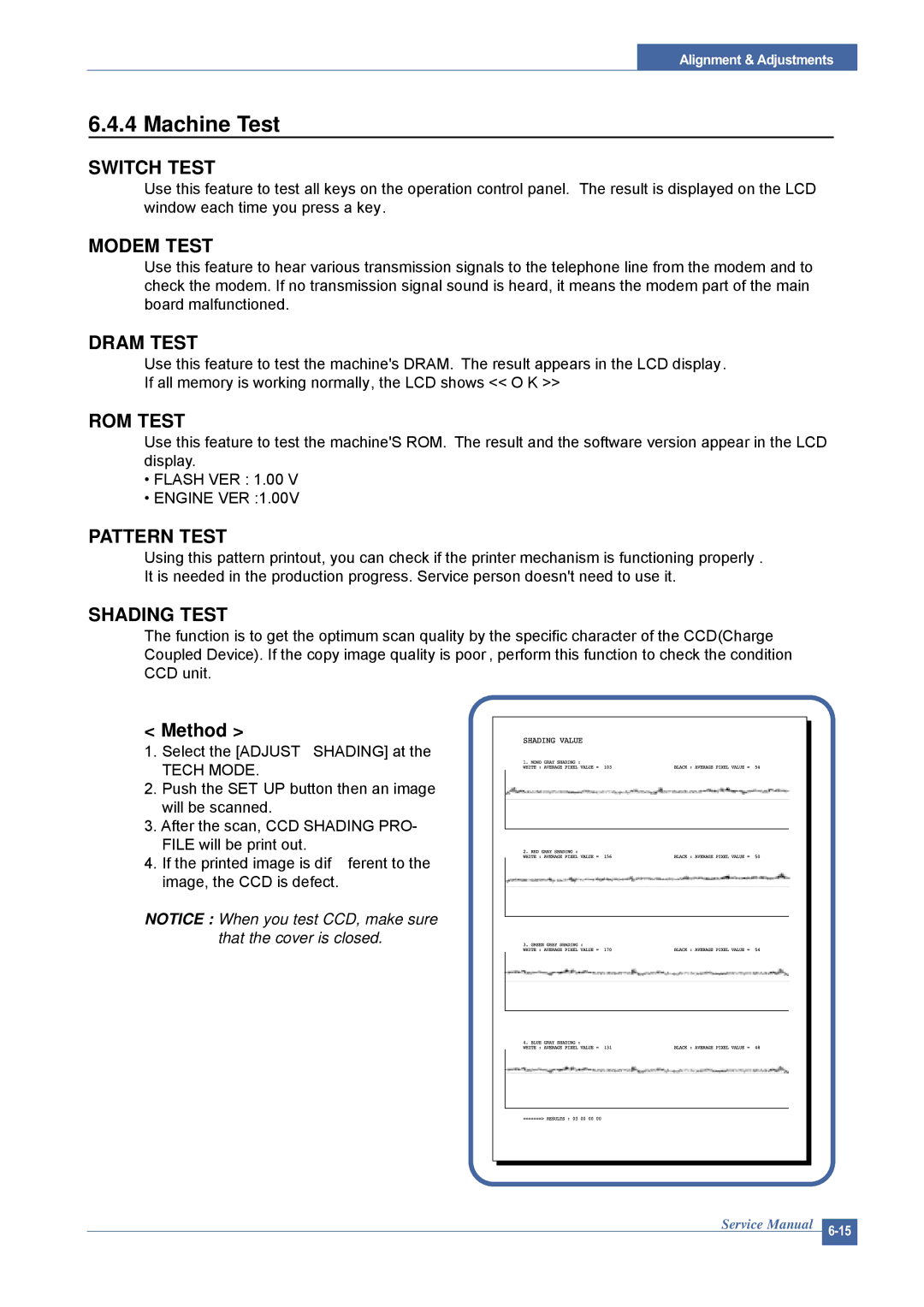 Dell 1815DN service manual Machine Test, Select the Adjust Shading at 