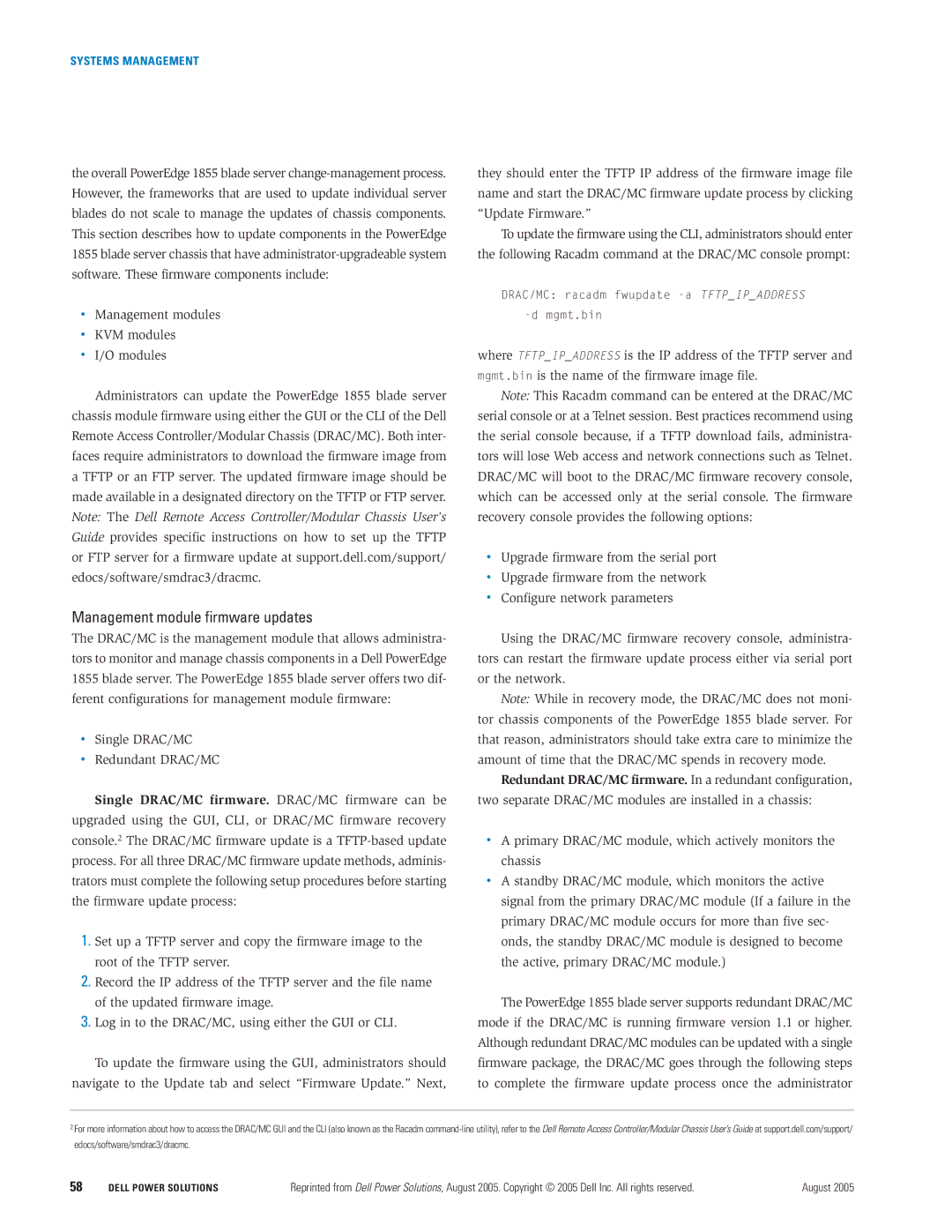 Dell 1855 manual Management module firmware updates 