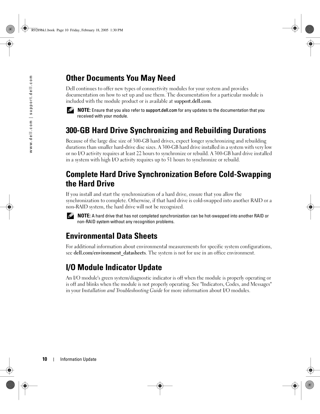 Dell 1855 manual Other Documents You May Need, GB Hard Drive Synchronizing and Rebuilding Durations 