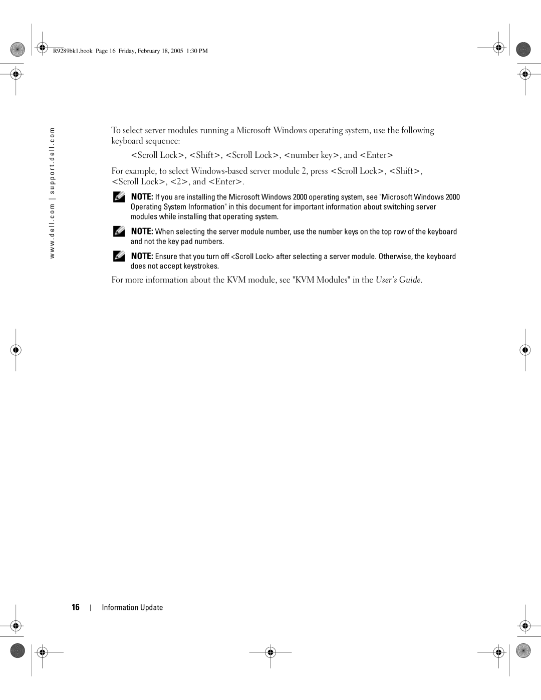 Dell 1855 manual R9289bk1.book Page 16 Friday, February 18, 2005 130 PM 