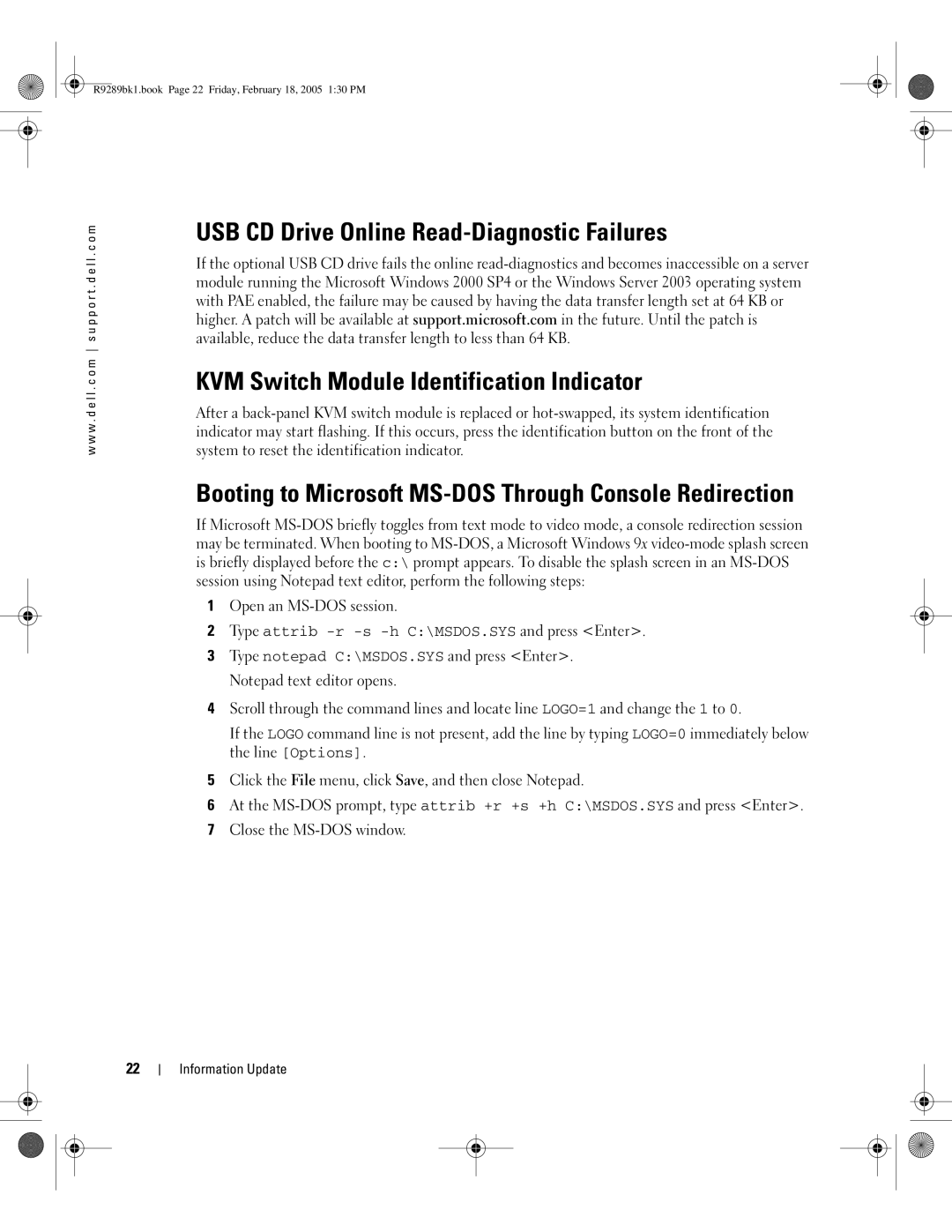 Dell 1855 manual Booting to Microsoft MS-DOS Through Console Redirection 