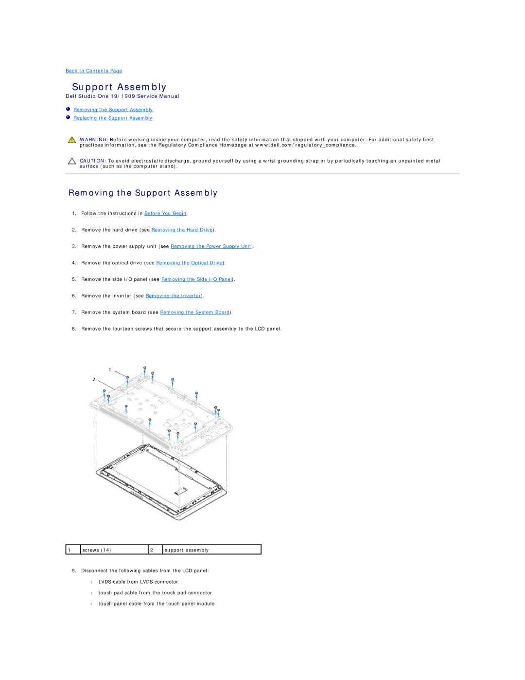 Dell 19/1909 service manual Removing the Support Assembly 