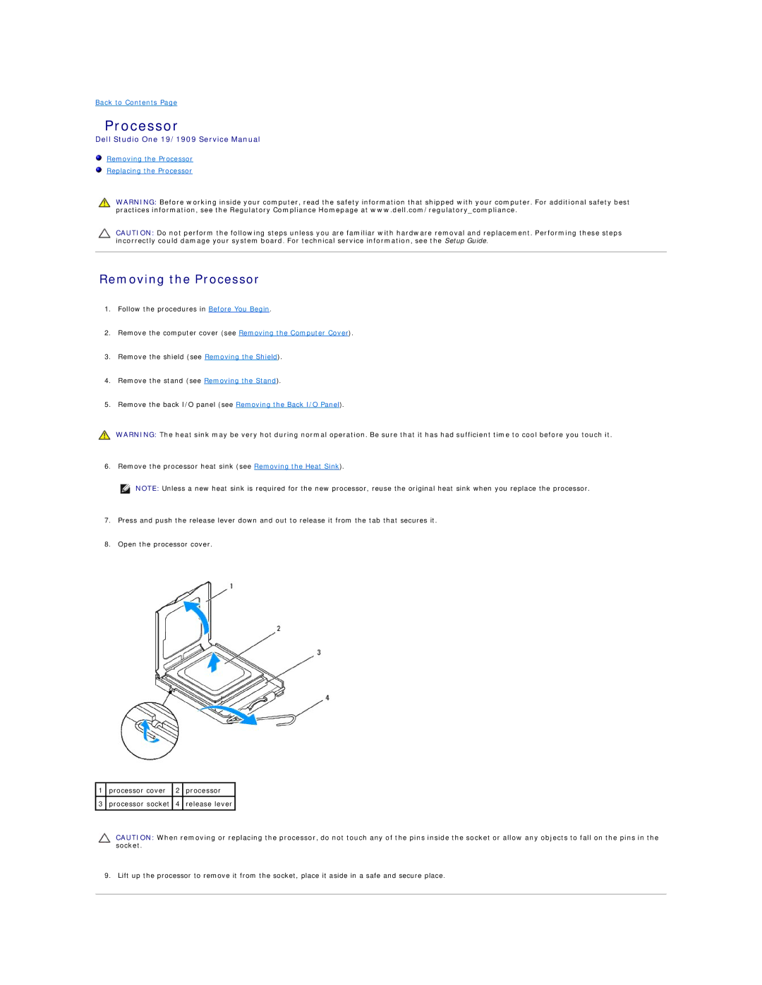 Dell 19/1909 service manual Removing the Processor 