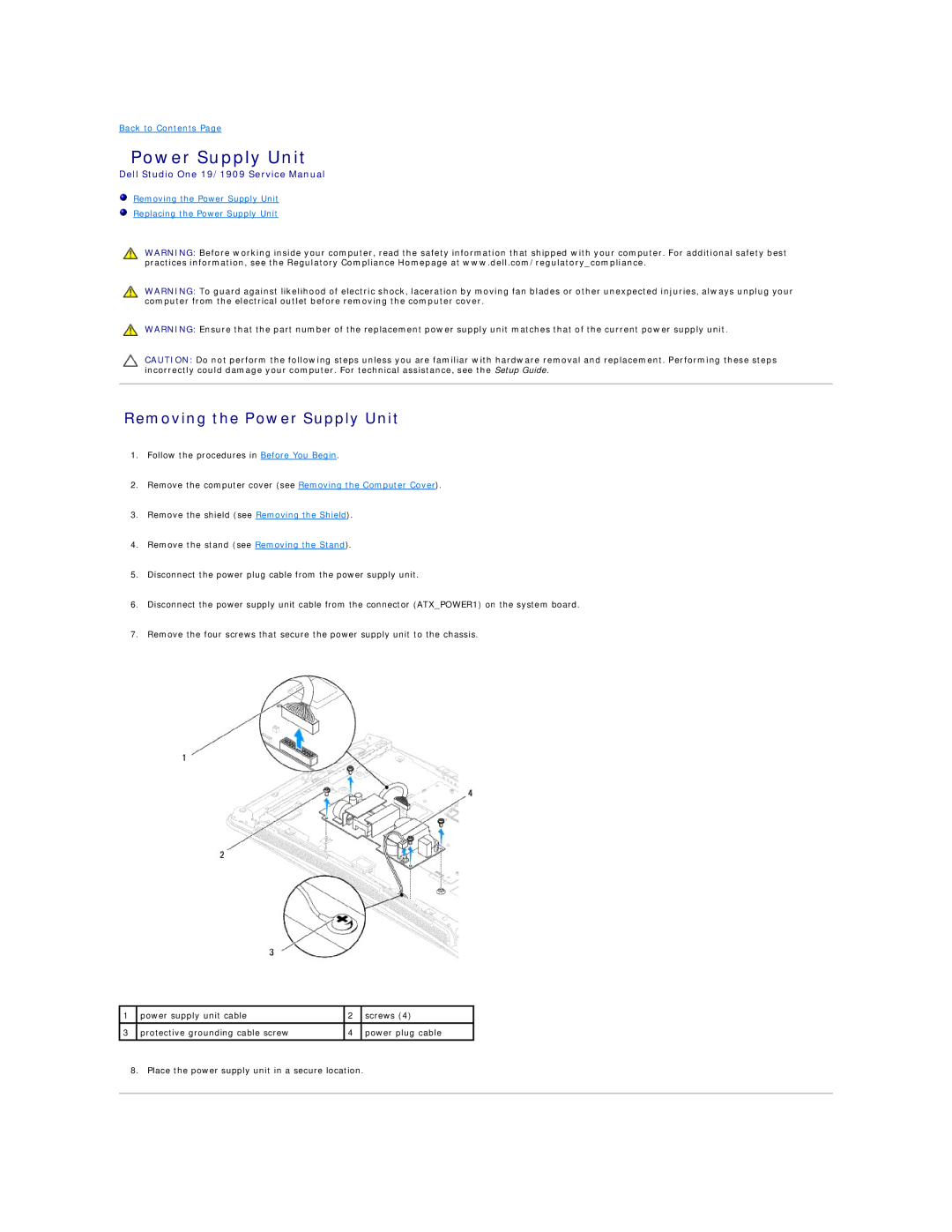 Dell 19/1909 service manual Removing the Power Supply Unit 