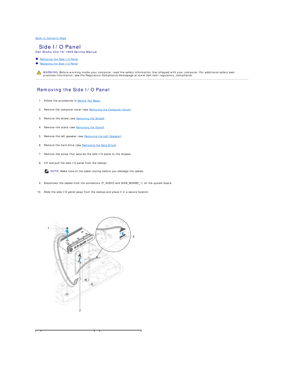 Dell 19/1909 service manual Removing the Side I/O Panel 