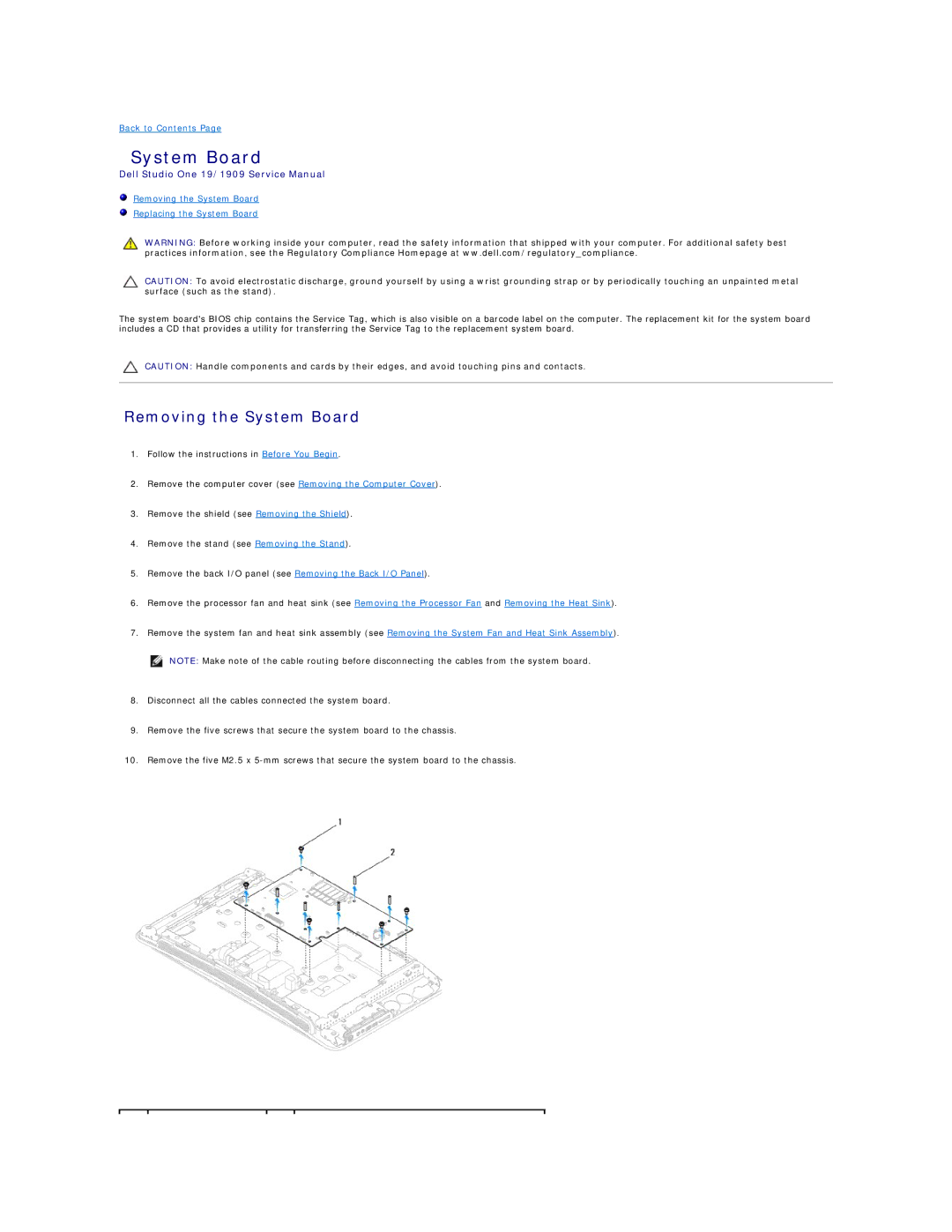 Dell 19/1909 service manual Removing the System Board 