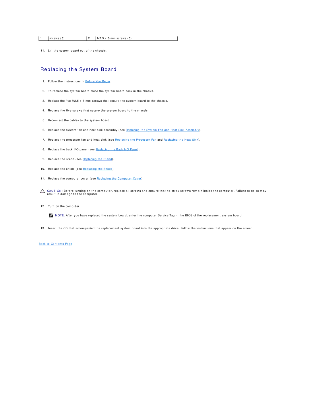 Dell 19/1909 service manual Replacing the System Board 