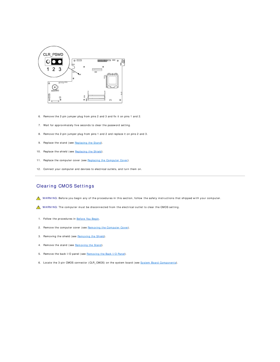 Dell 19/1909 service manual Clearing Cmos Settings 