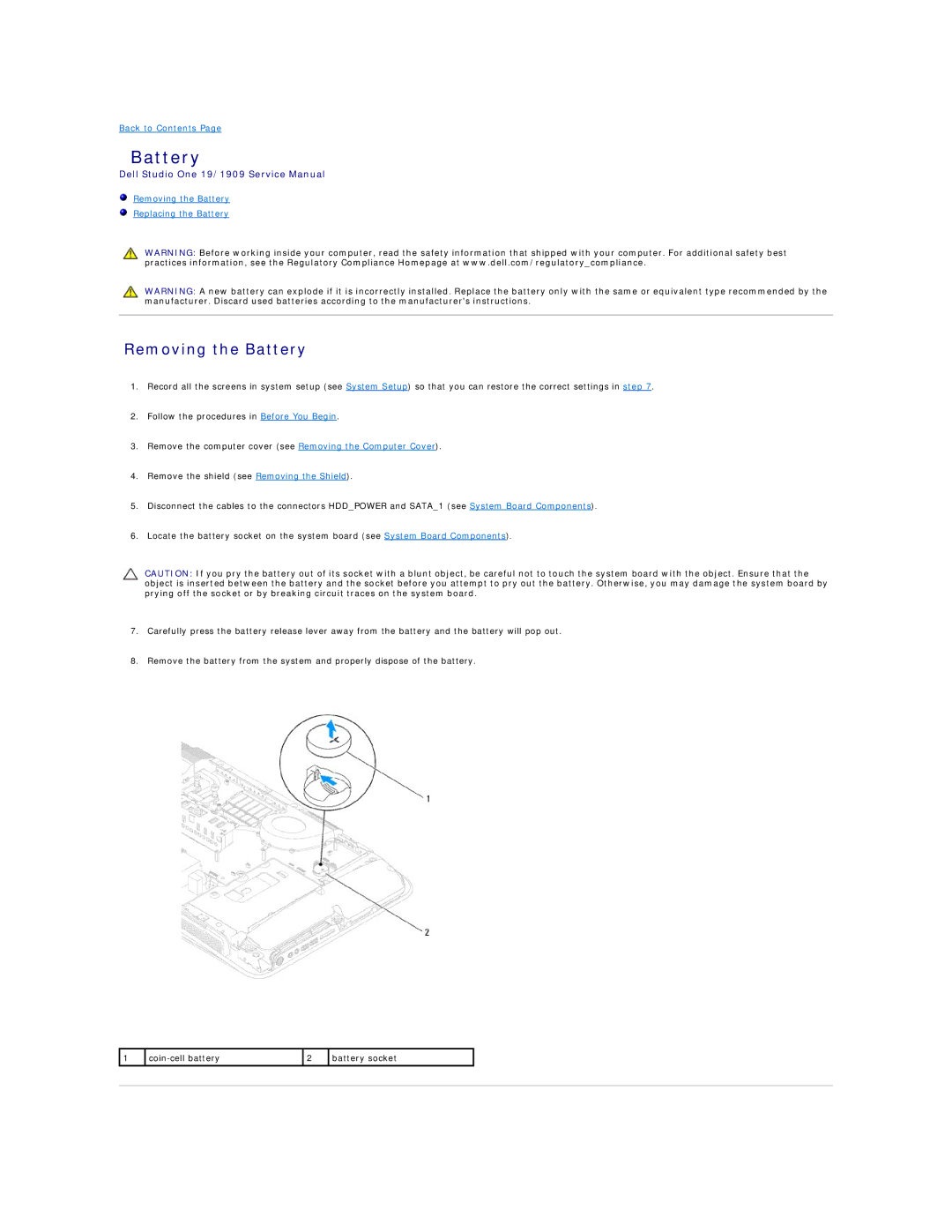 Dell 19/1909 service manual Removing the Battery 