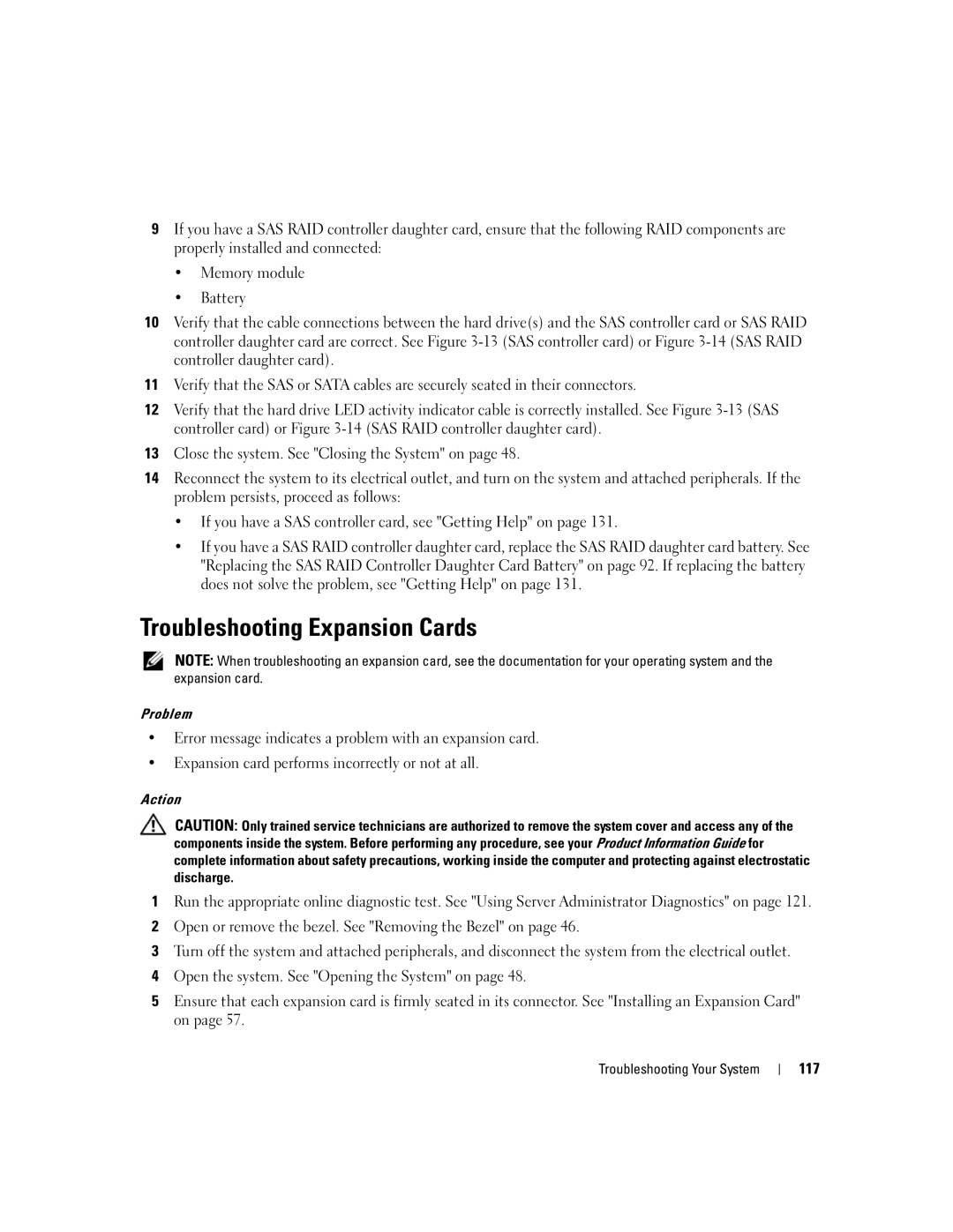 Dell 1900 owner manual Troubleshooting Expansion Cards, 117 