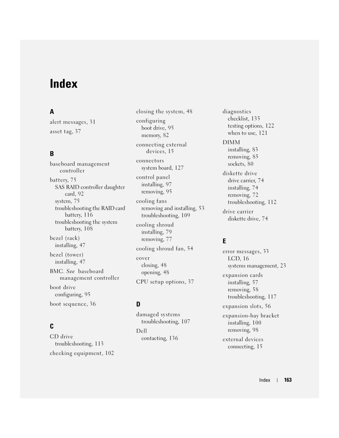 Dell 1900 owner manual 163, Index 