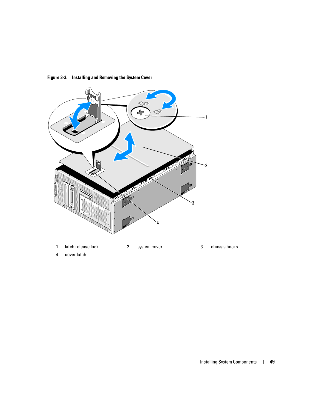 Dell 1900 owner manual Cover latch Installing System Components 