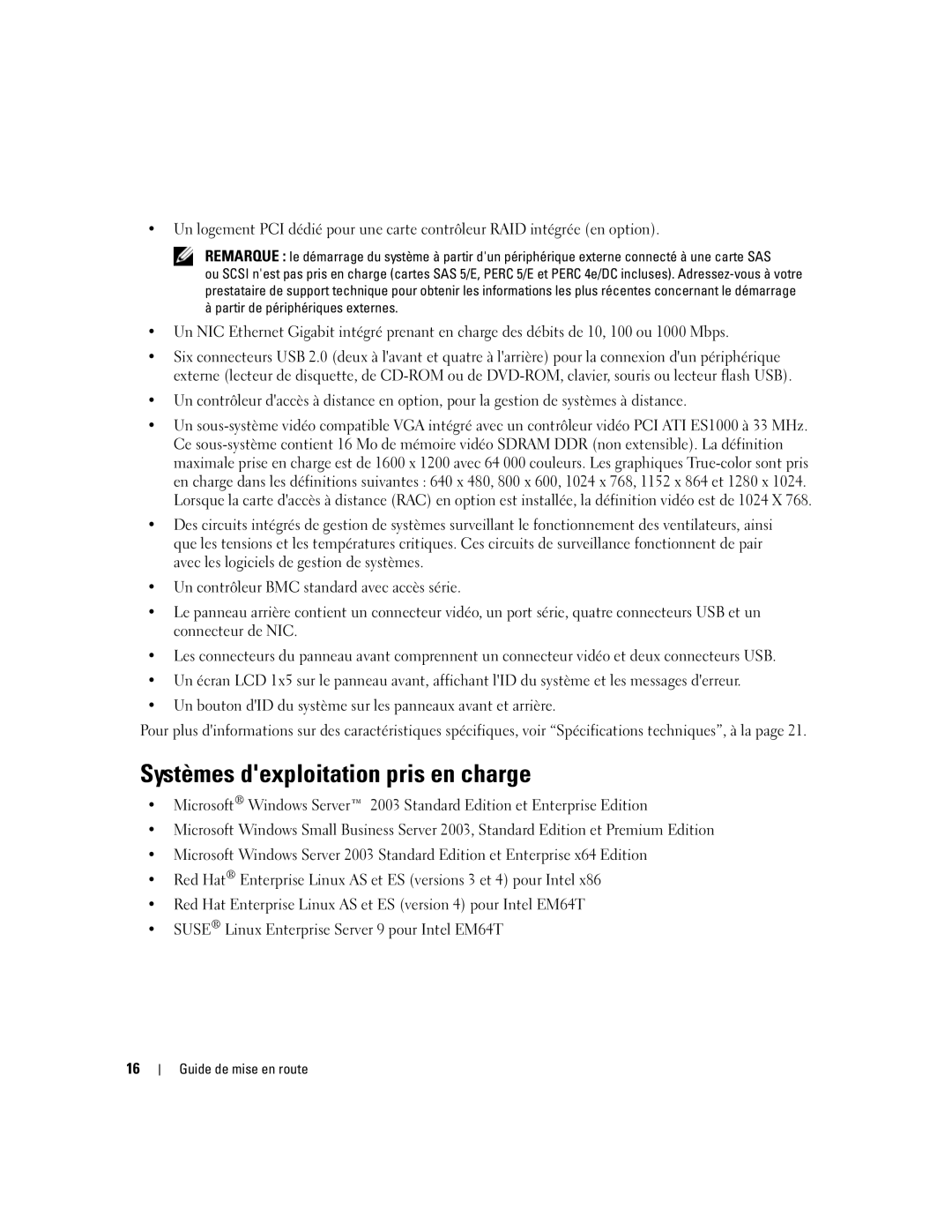 Dell 1900 manual Systèmes dexploitation pris en charge 