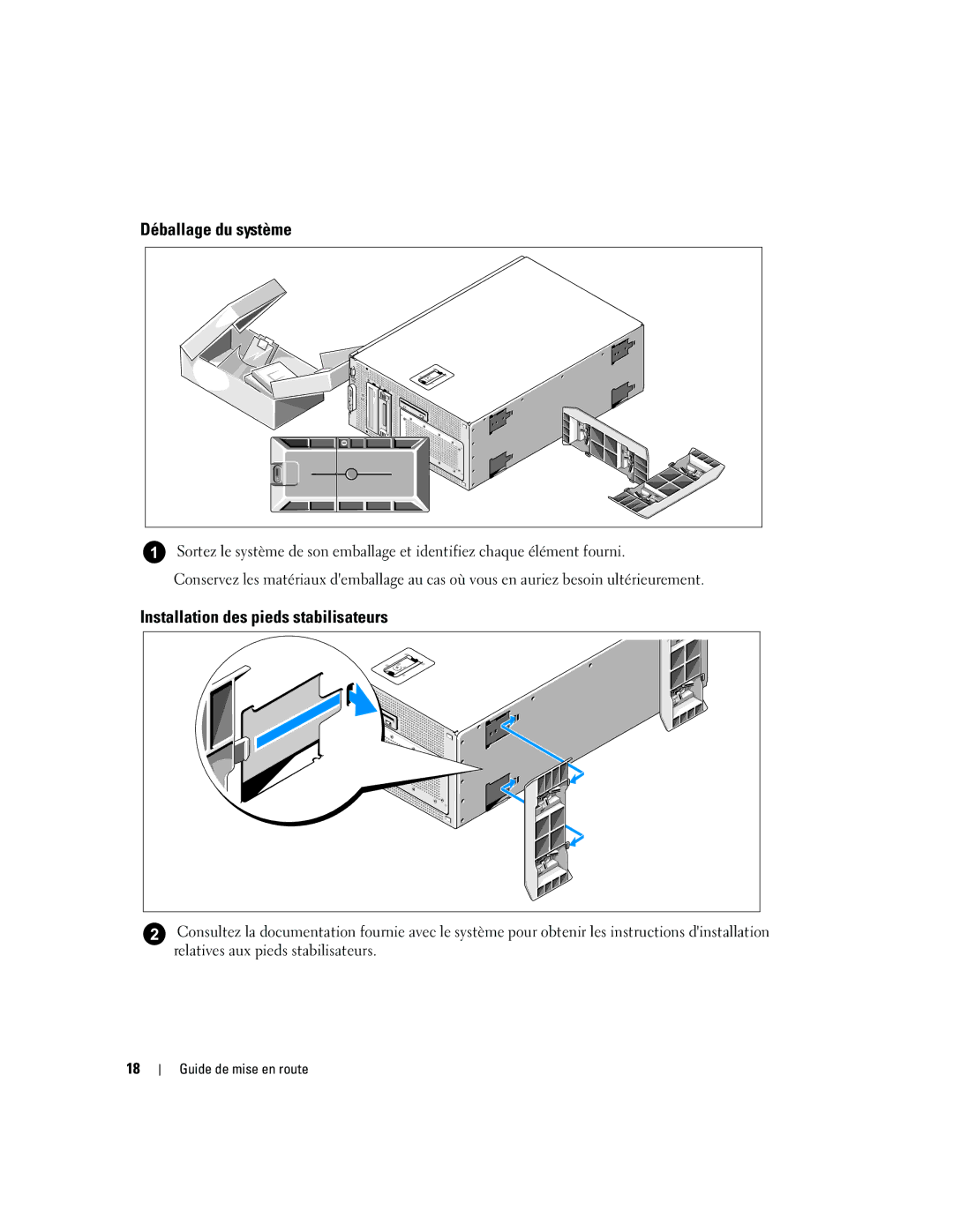 Dell 1900 manual Installation des pieds stabilisateurs 