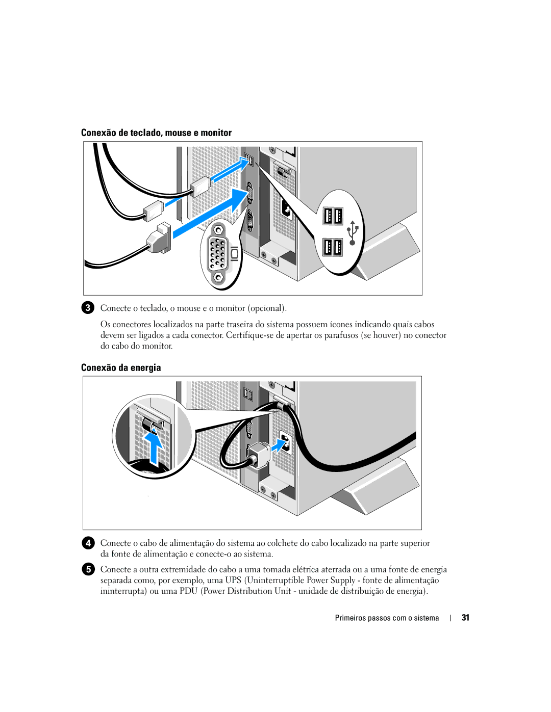 Dell 1900 manual Conexão de teclado, mouse e monitor, Conexão da energia 
